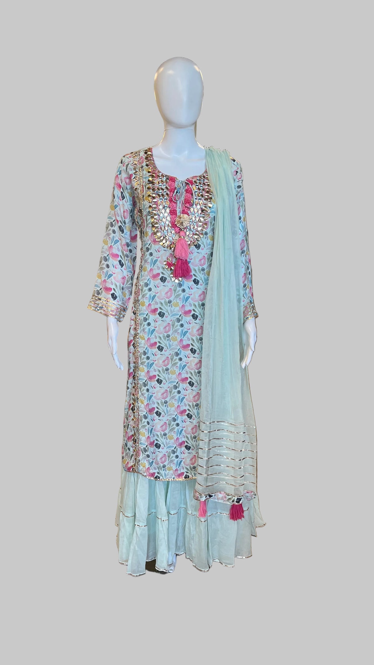 Sky-Blue Floral Gown Set