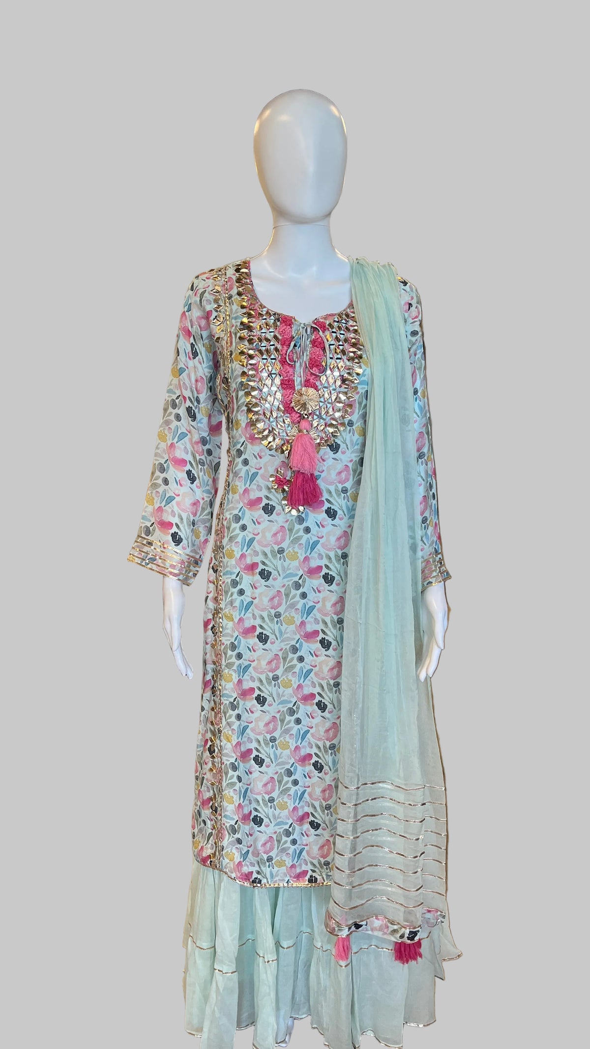 Sky-Blue Floral Gown Set