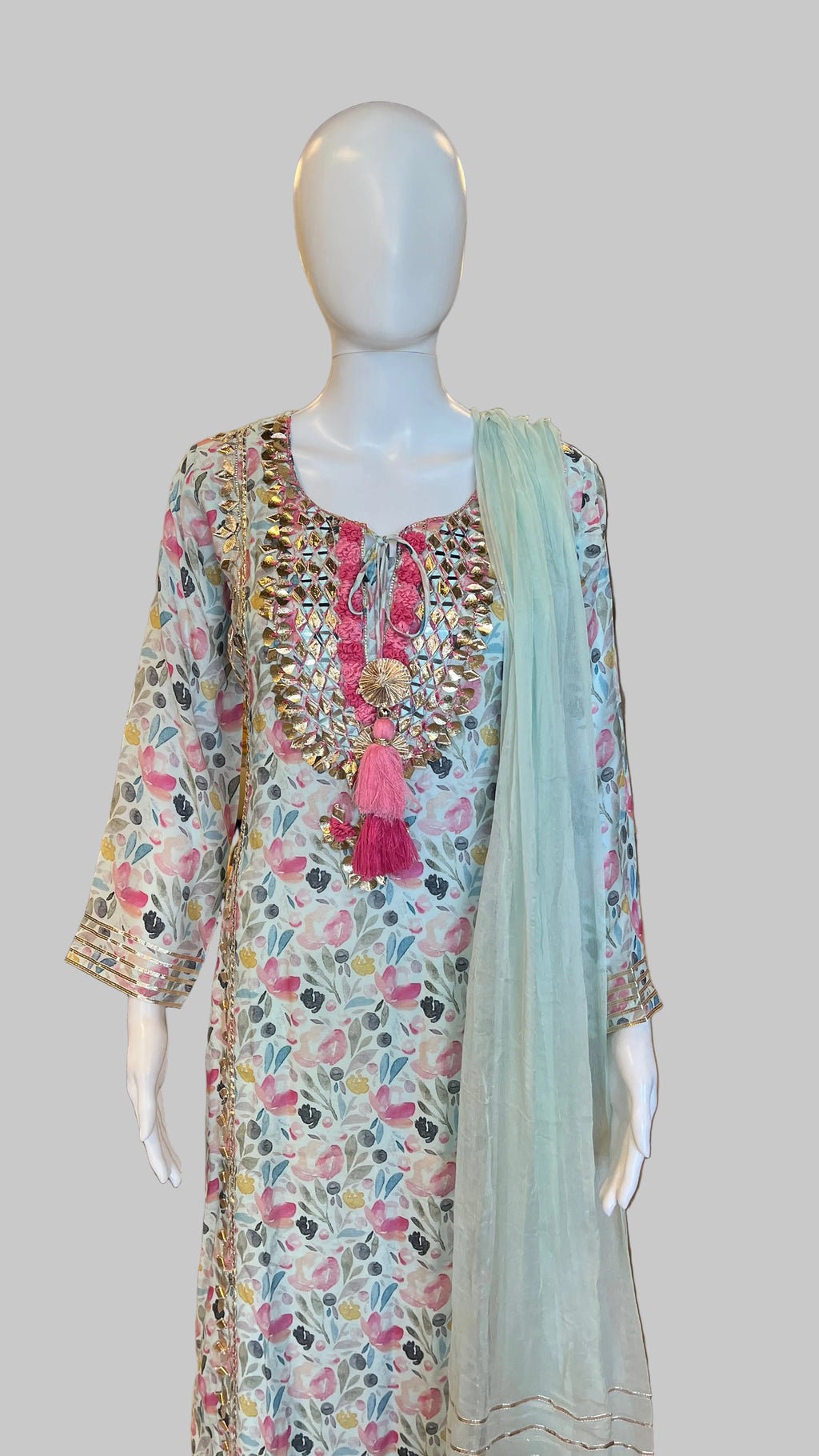Sky-Blue Floral Gown Set