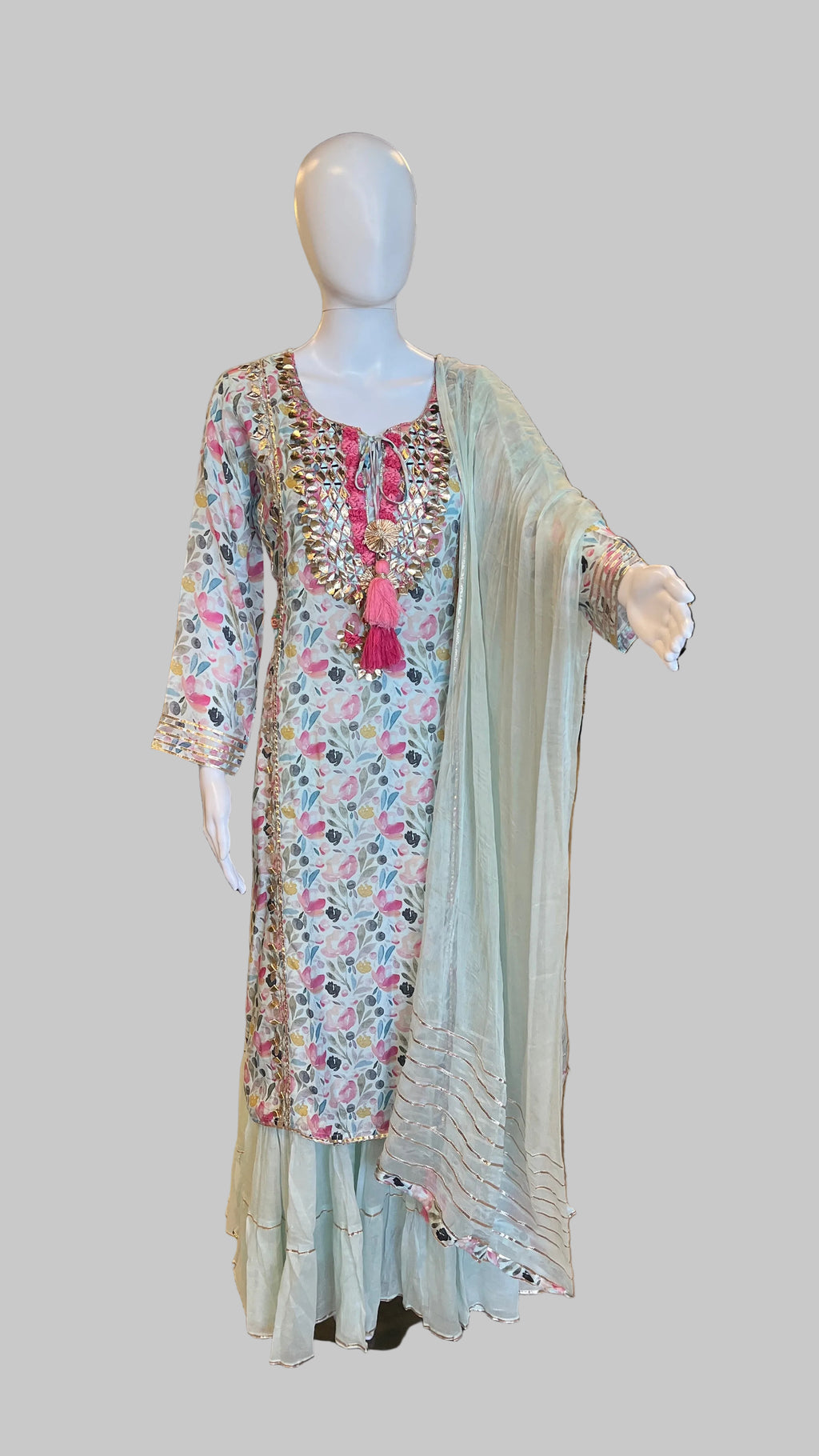 Sky-Blue Floral Gown Set