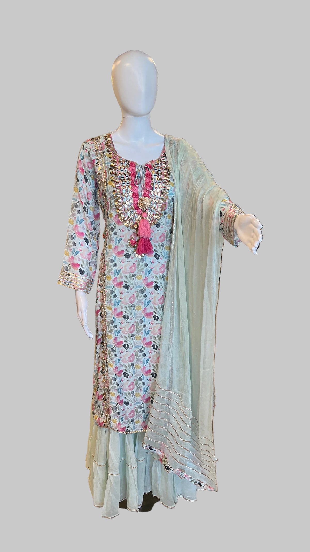 Sky-Blue Floral Gown Set