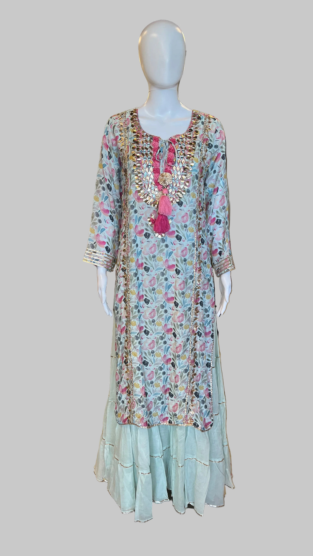 Sky-Blue Floral Gown Set