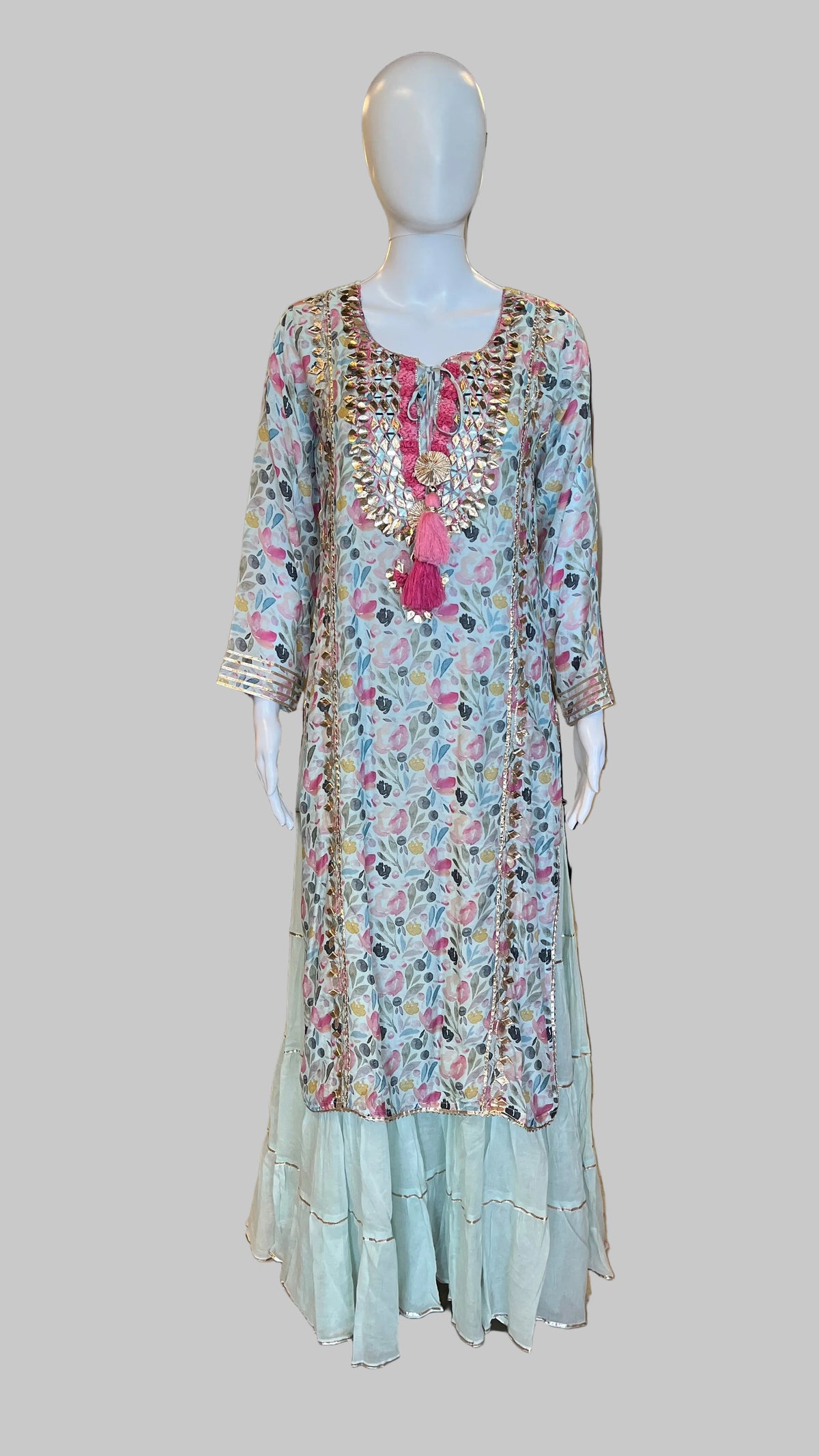 Sky-Blue Floral Gown Set
