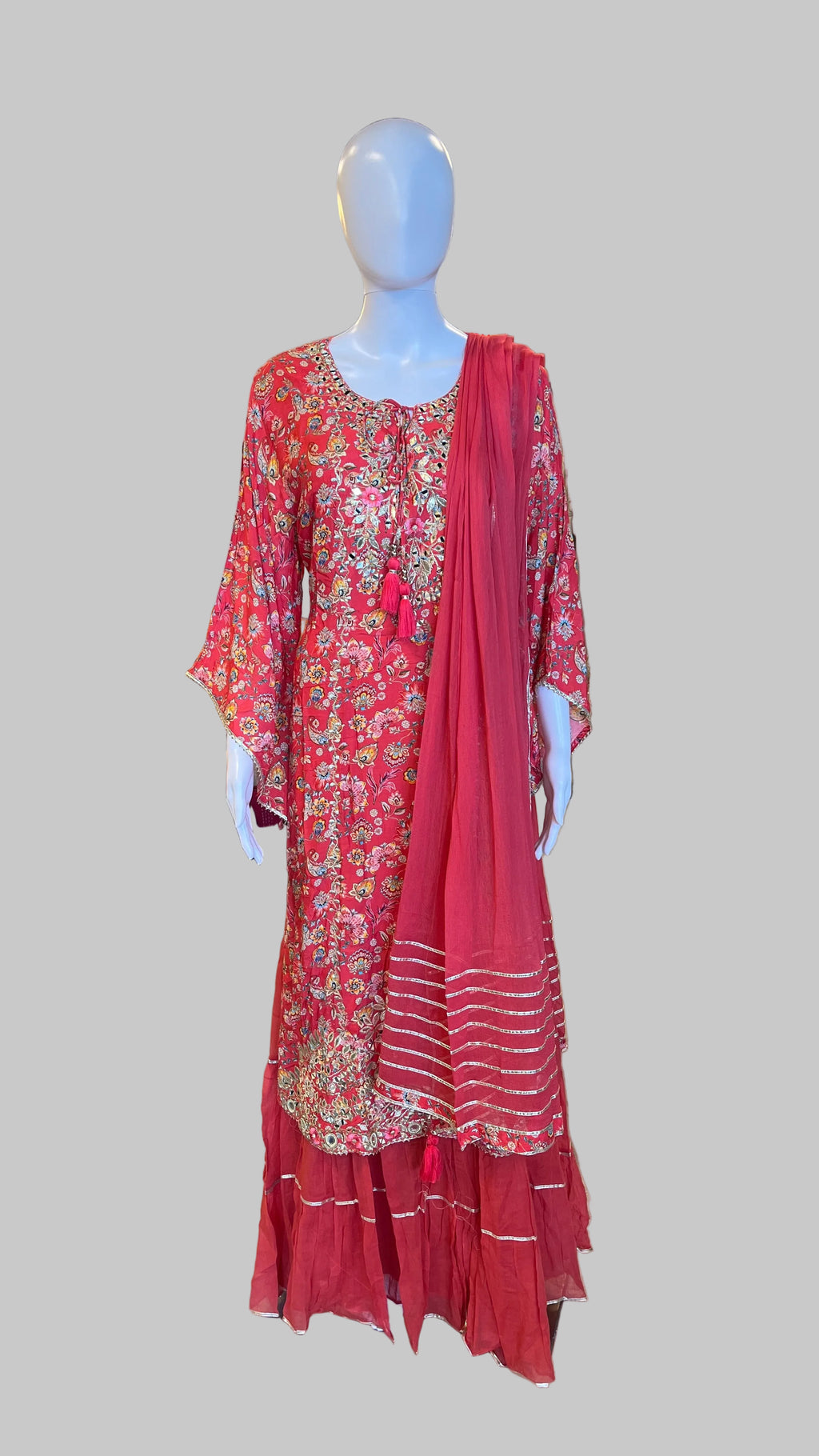 Orange Floral Gown Set