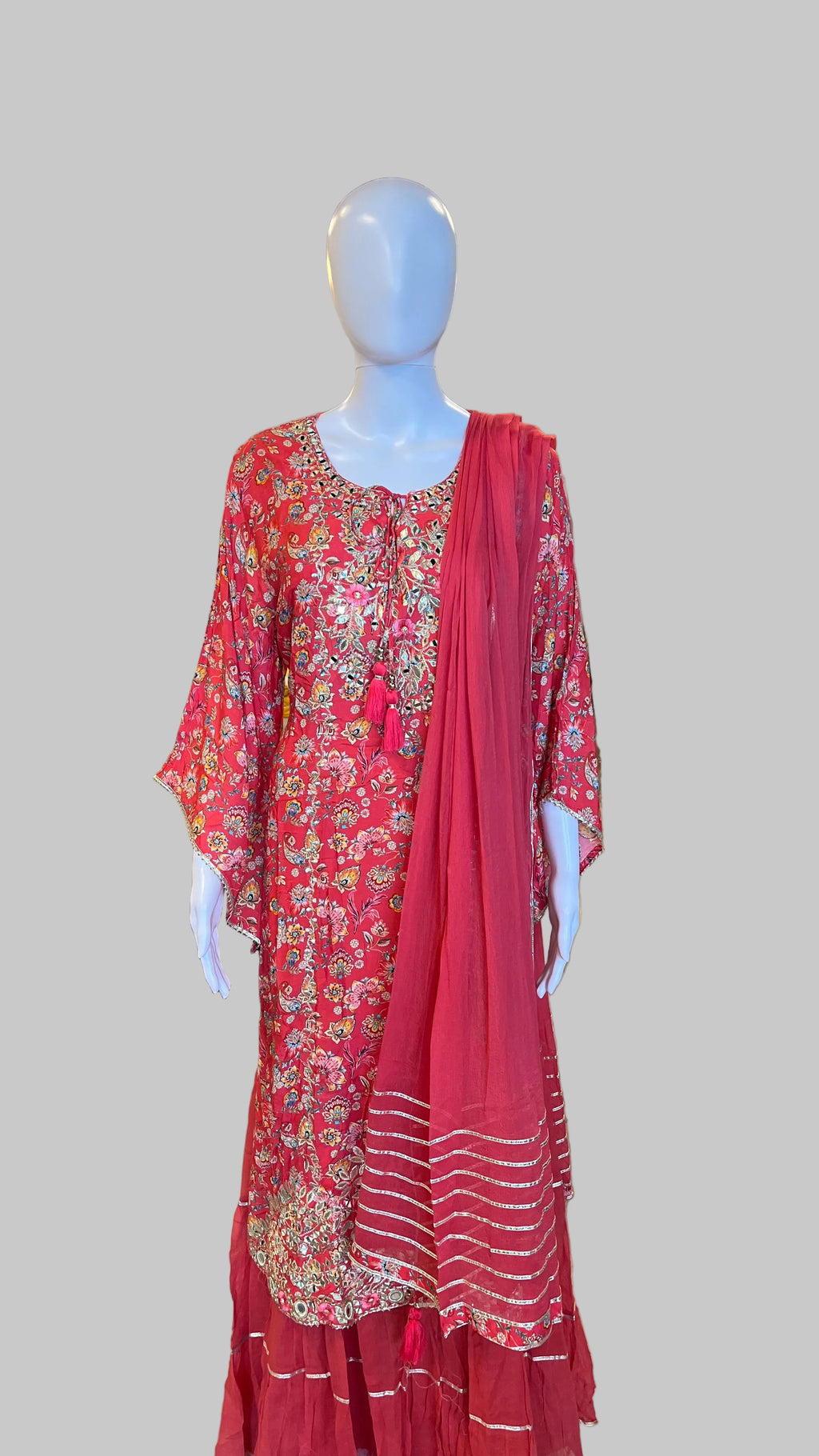 Orange Floral Gown Set