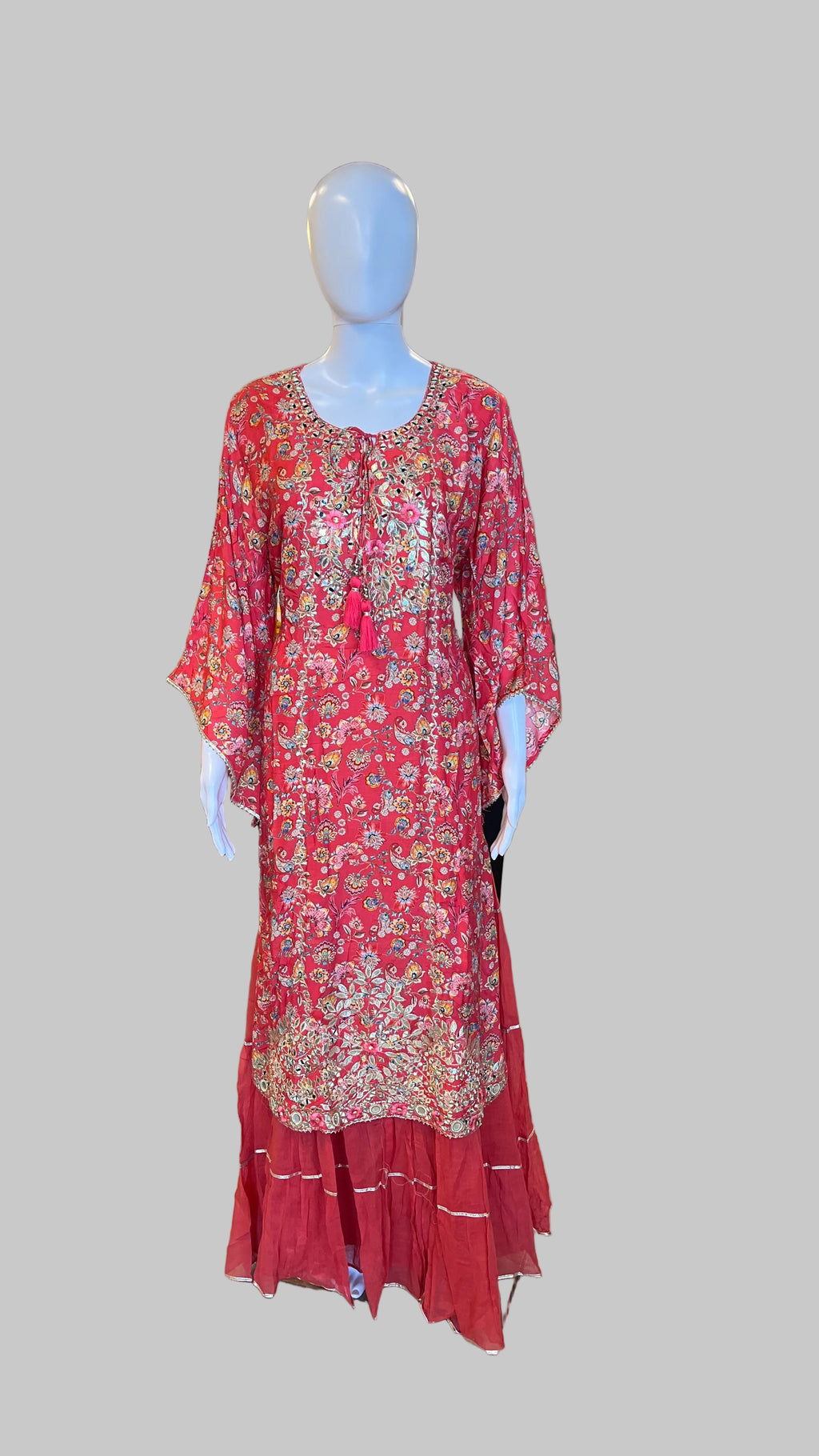Orange Floral Gown Set