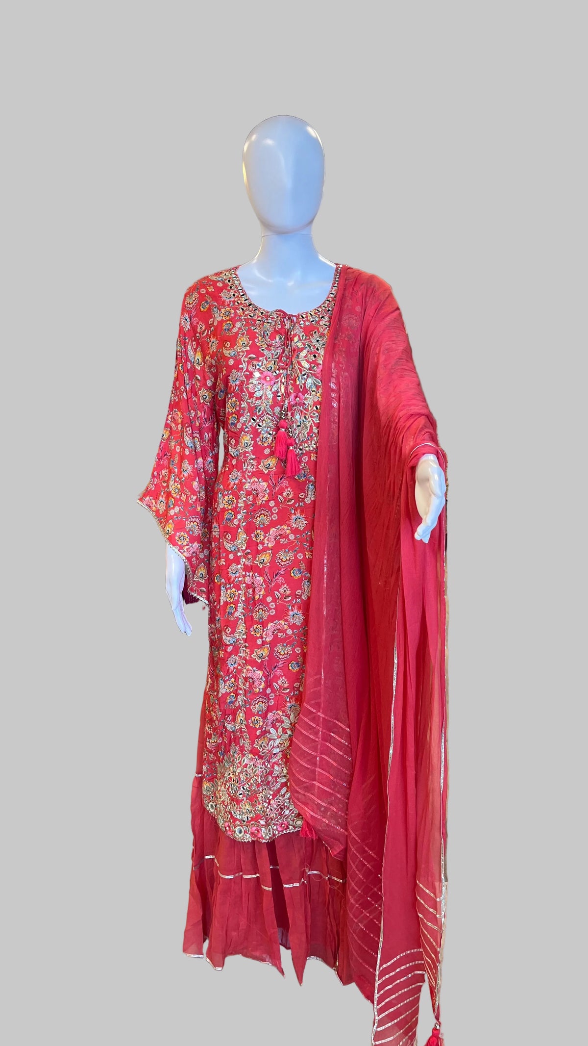 Orange Floral Gown Set