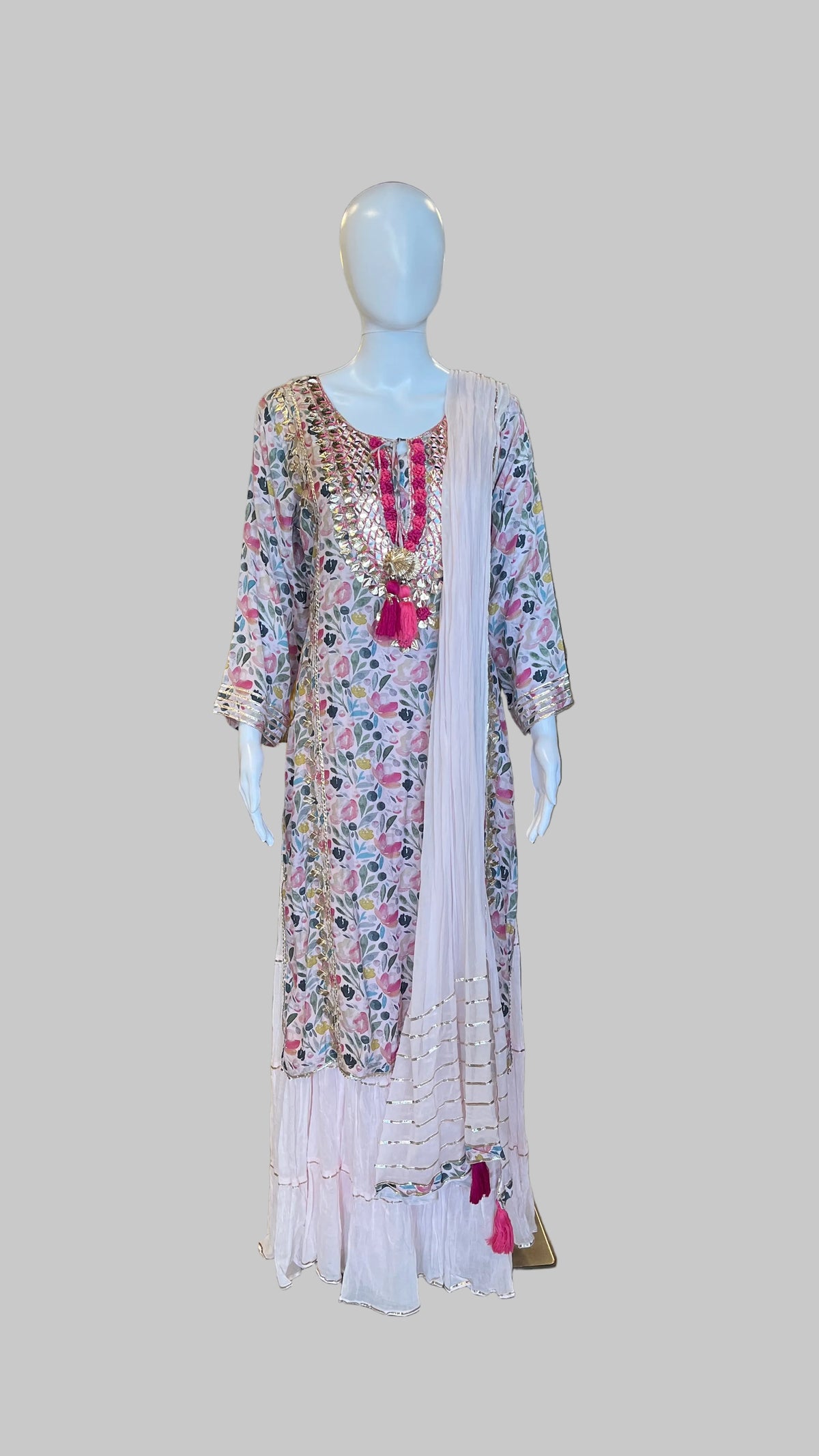 Pink Floral Gown Set