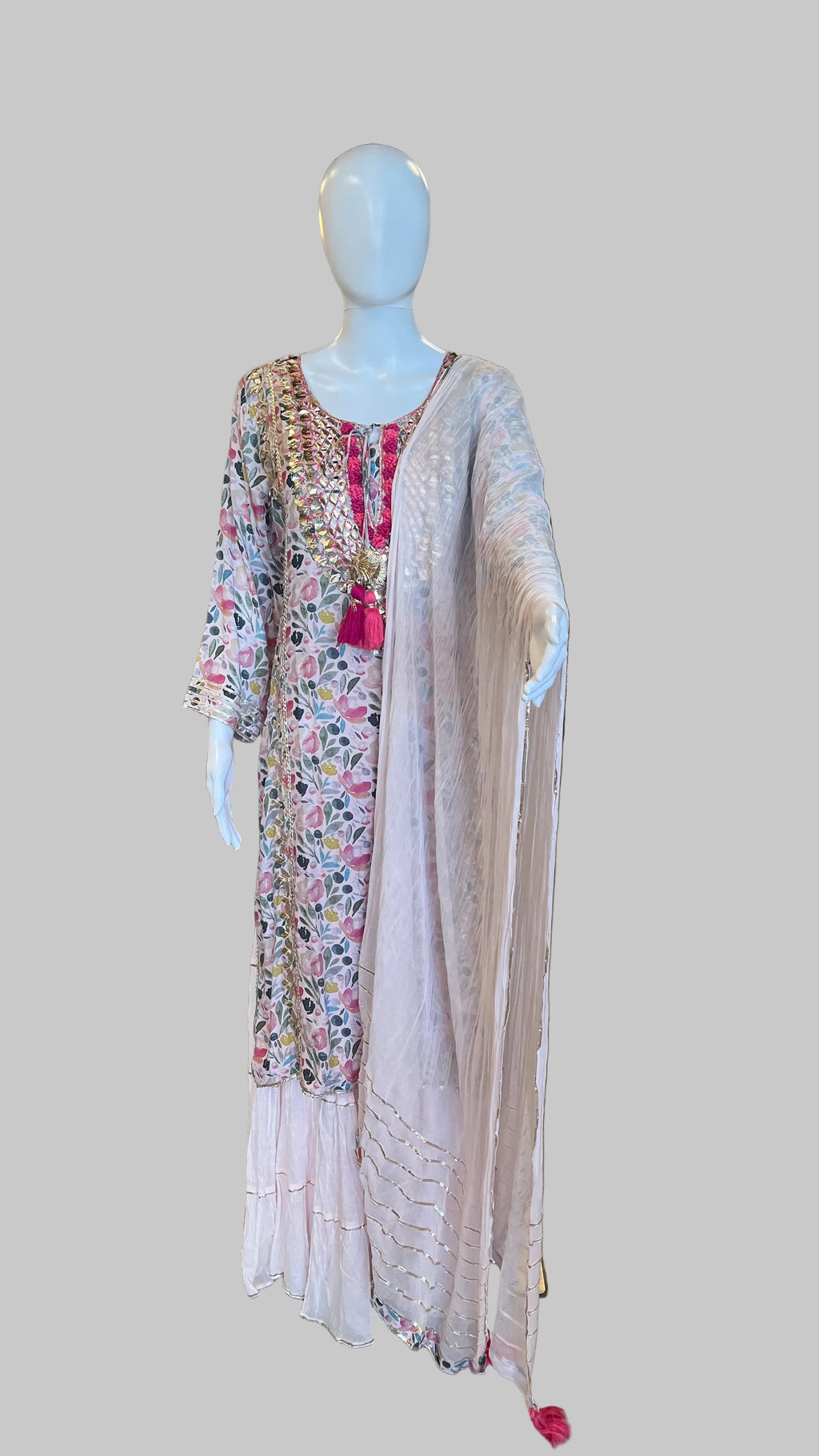 Pink Floral Gown Set
