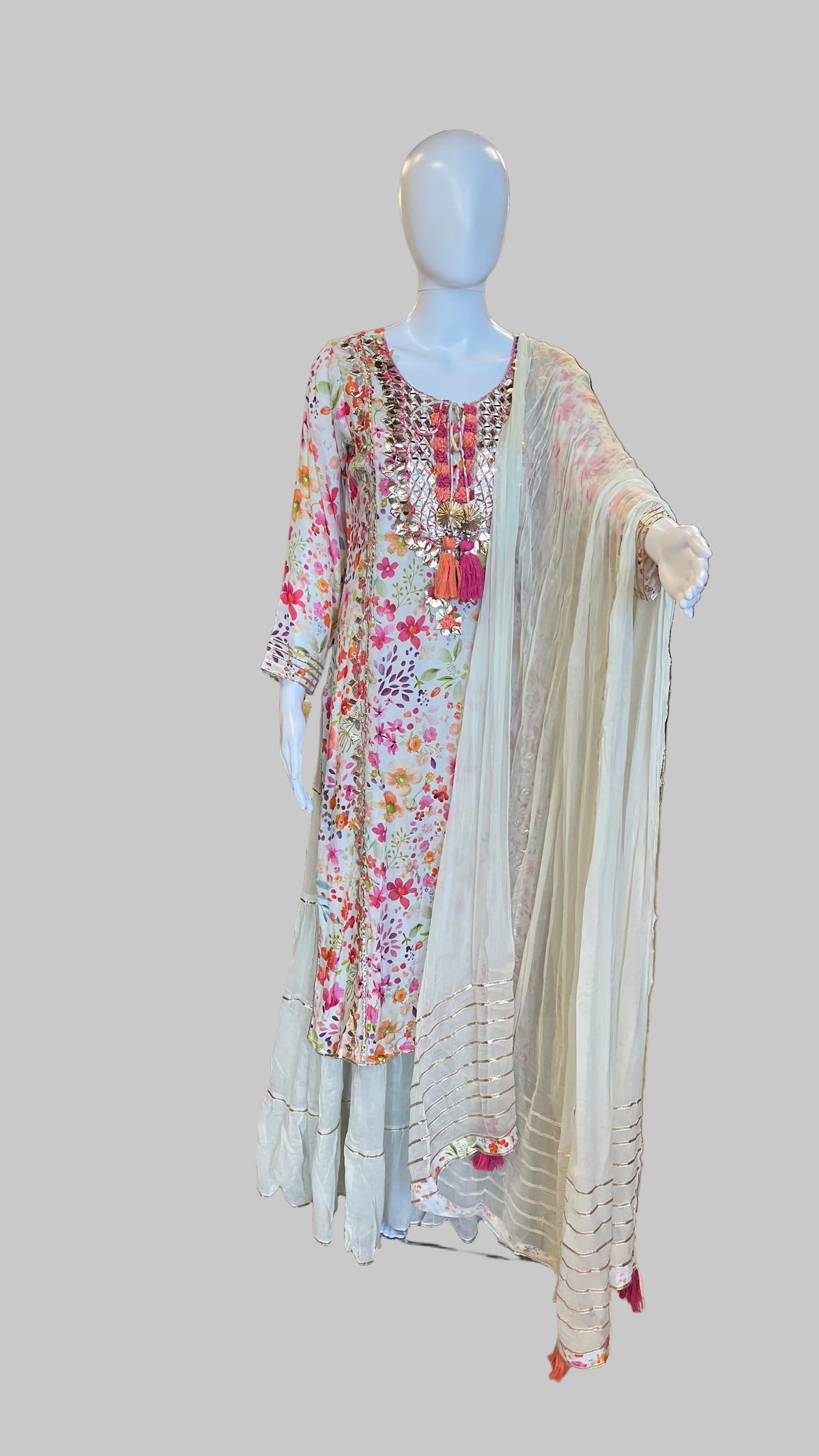 Mint Green Floral Gown Set