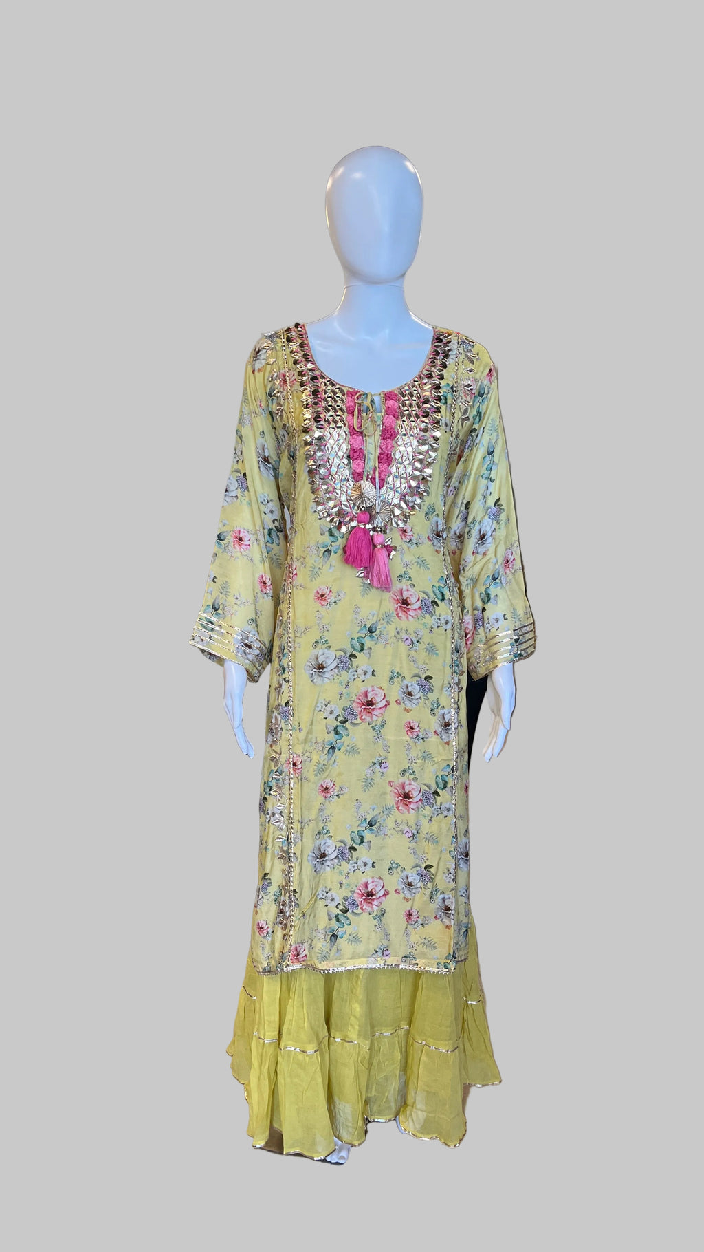 Yellow Floral Gown Set