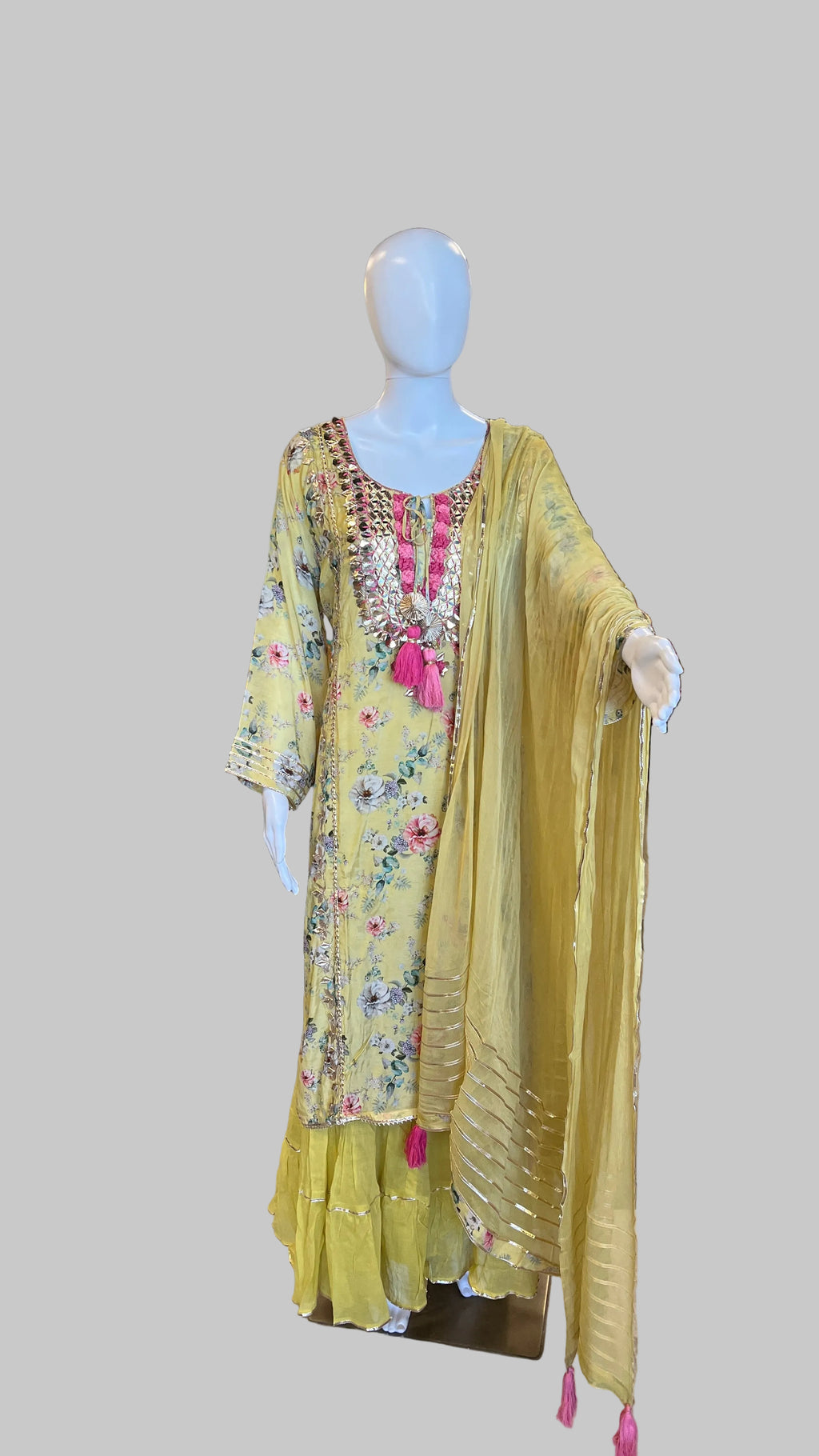 Yellow Floral Gown Set