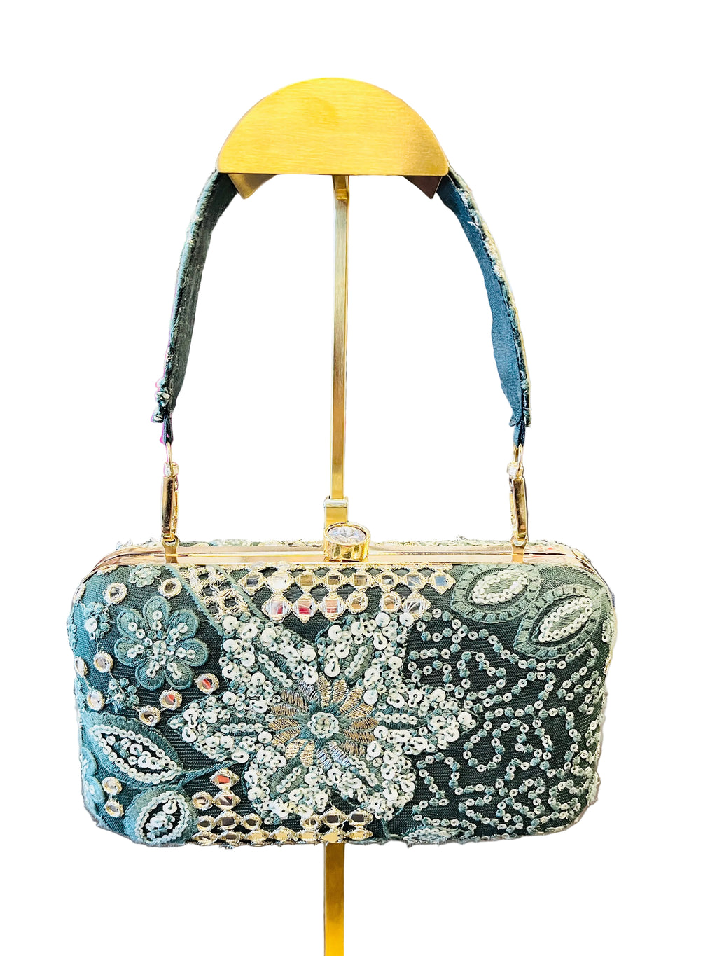 Indian Embroidered Clutch Emerald Green