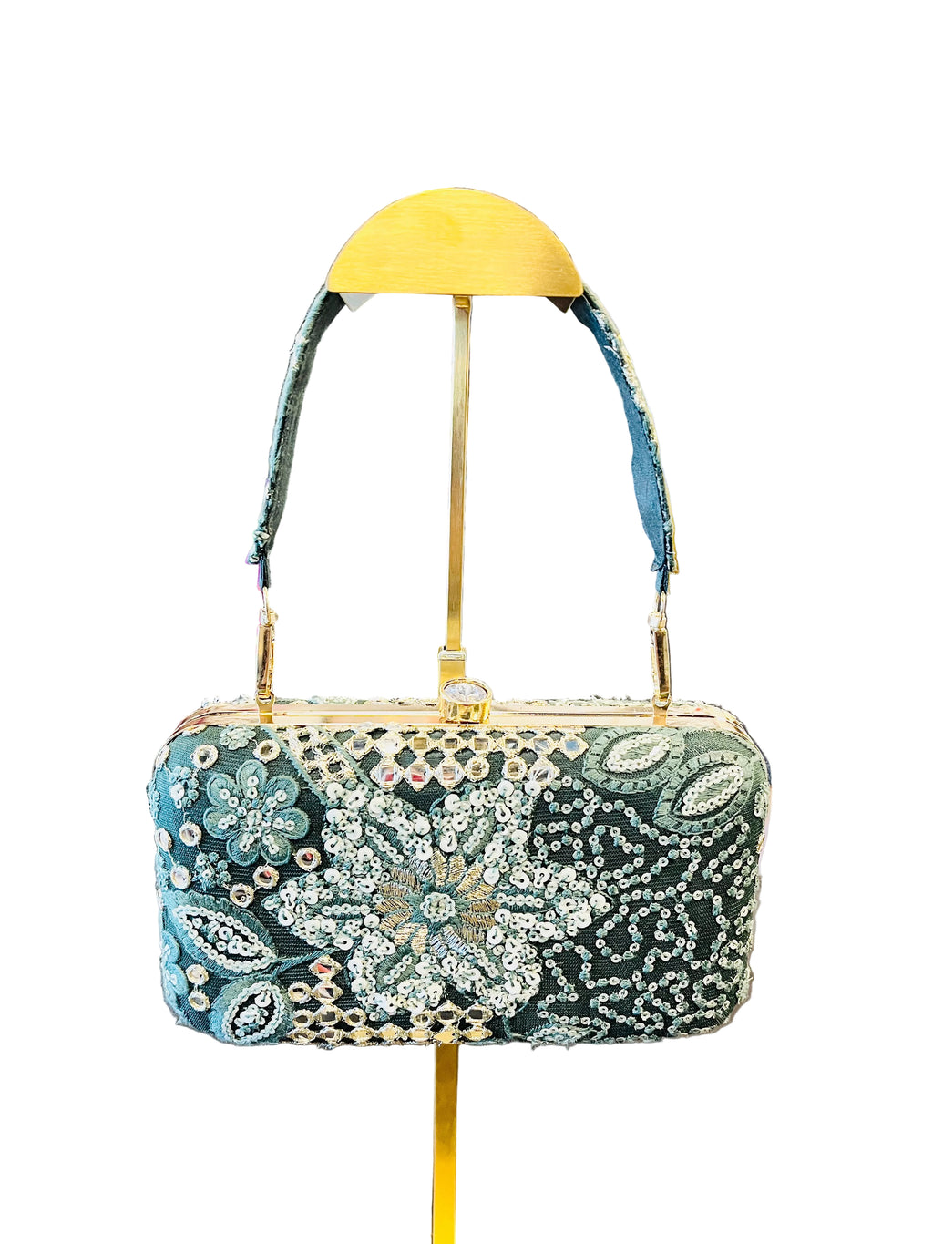 Indian Embroidered Clutch Emerald Green