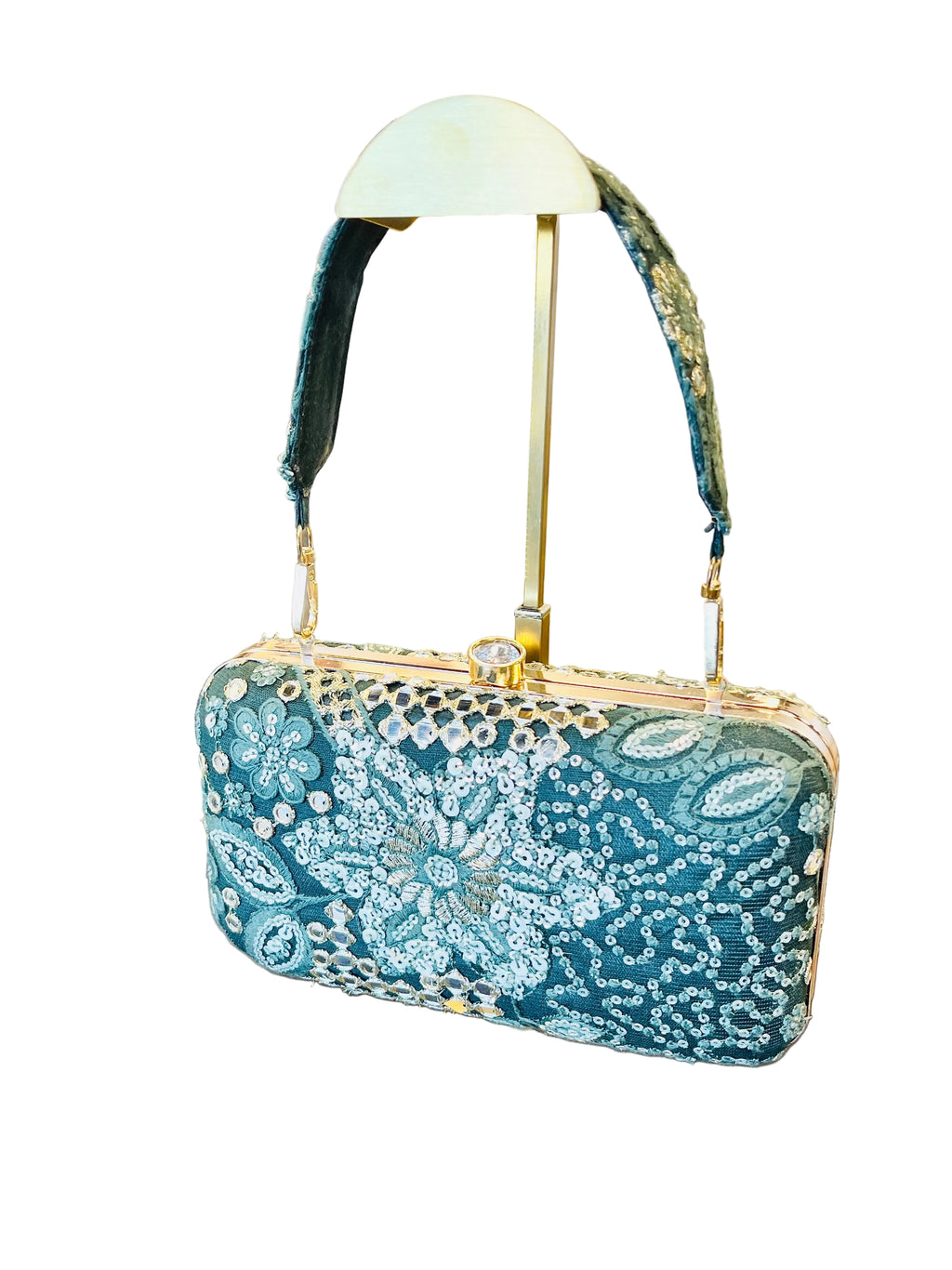 Indian Embroidered Clutch Emerald Green