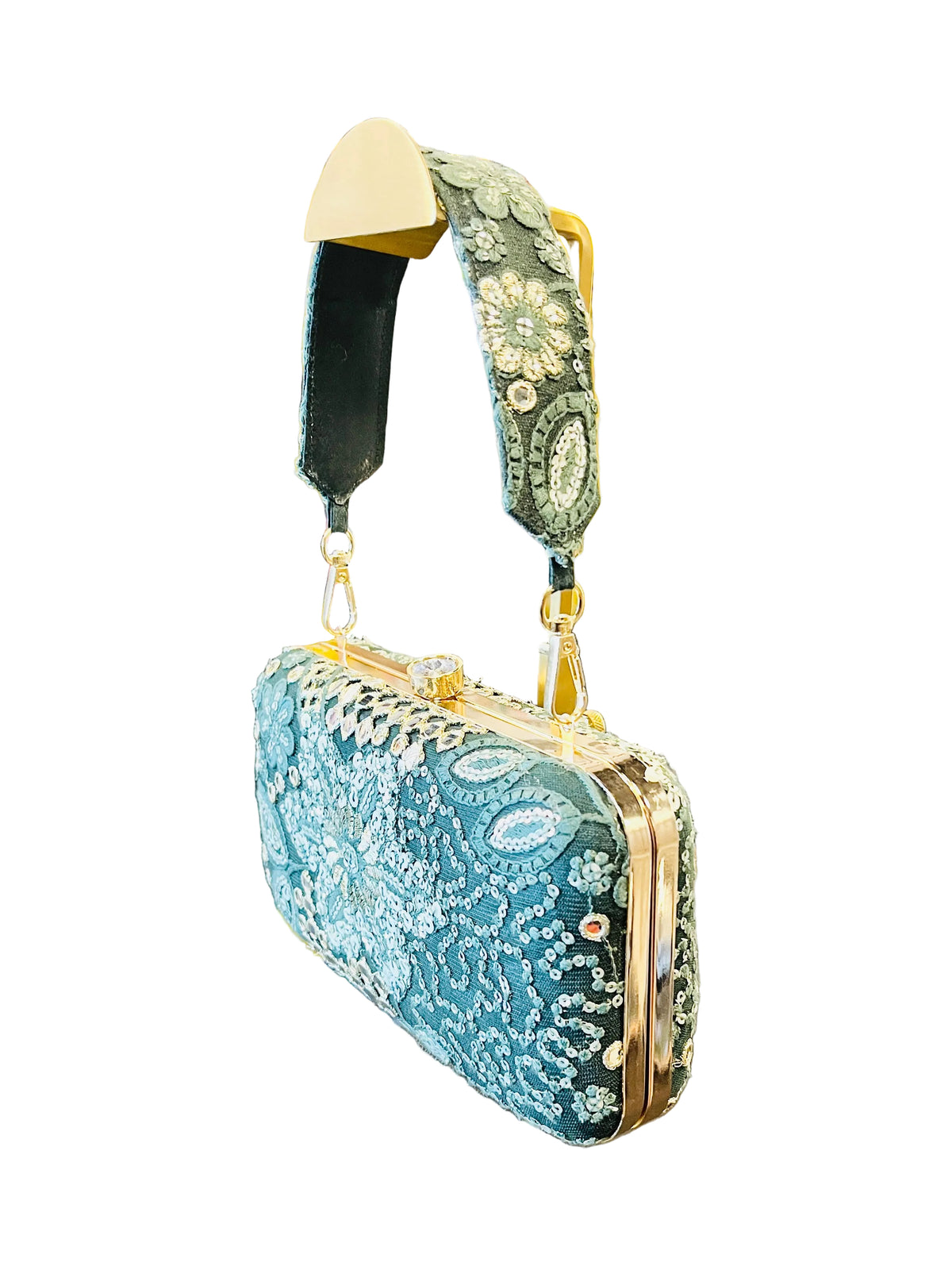 Indian Embroidered Clutch Emerald Green