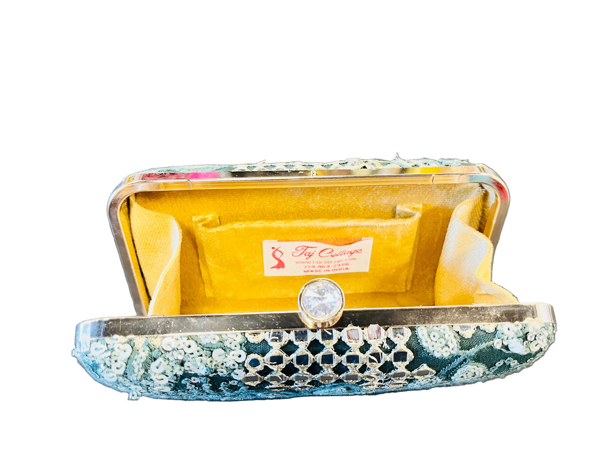 Indian Embroidered Clutch Emerald Green