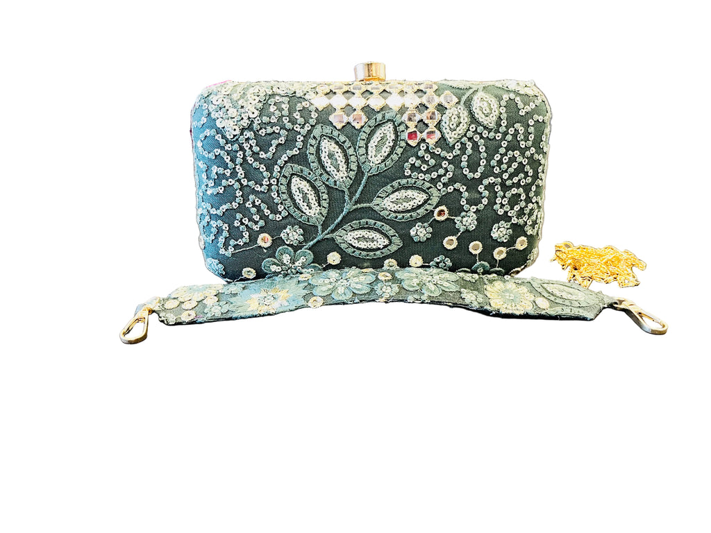 Indian Embroidered Clutch Emerald Green