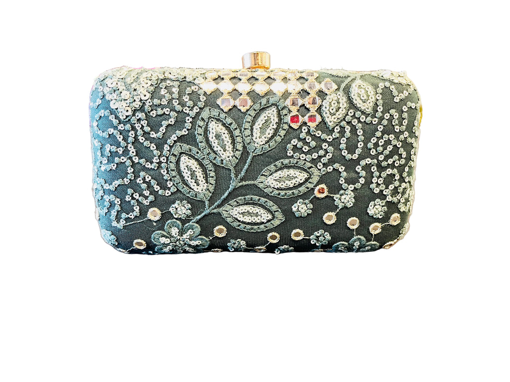Indian Embroidered Clutch Emerald Green