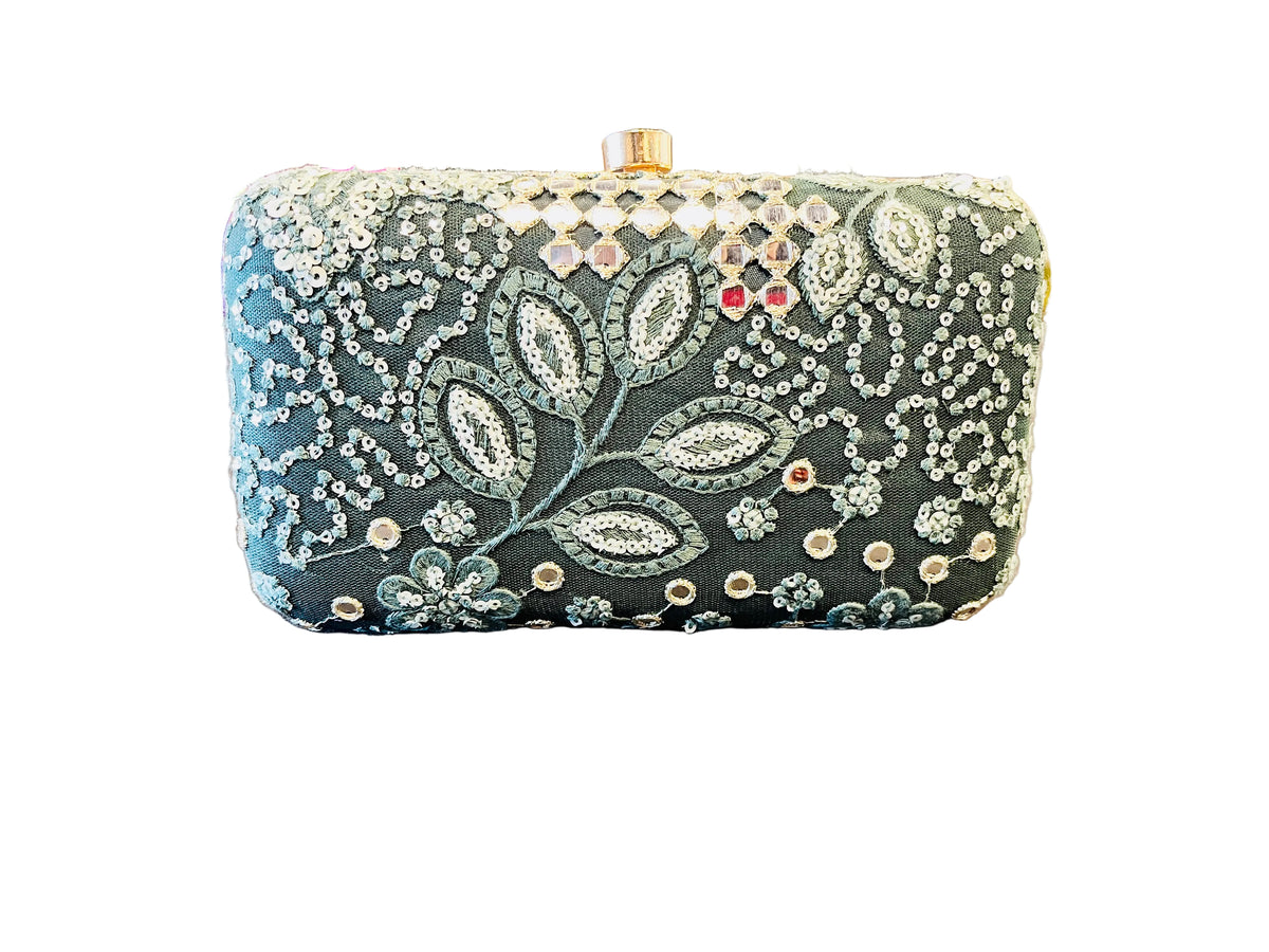 Indian Embroidered Clutch Emerald Green