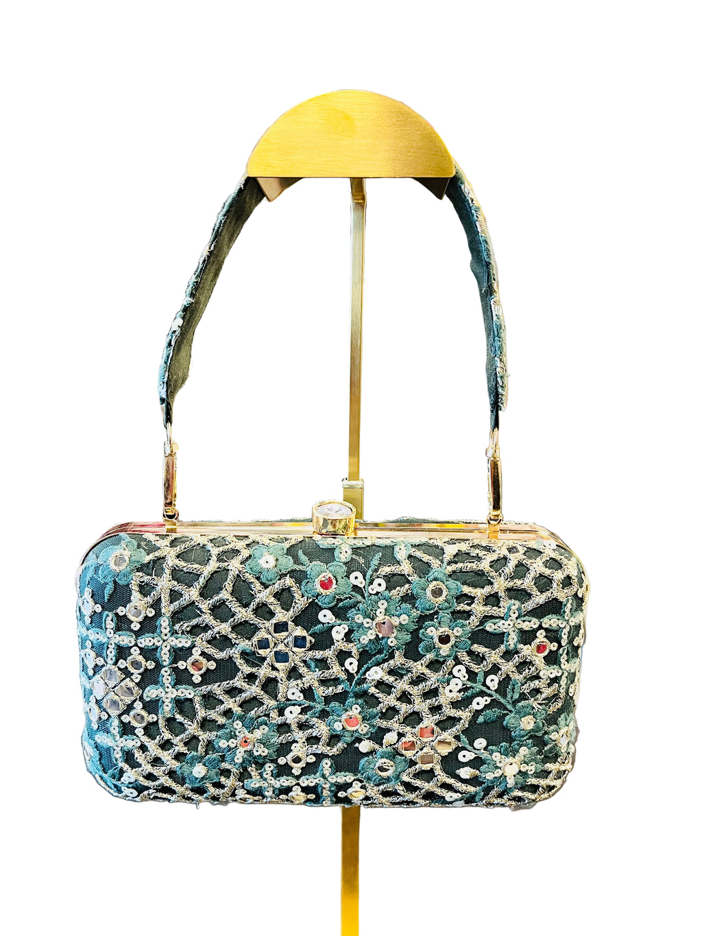 Indian Embroidered Clutch Dark Green