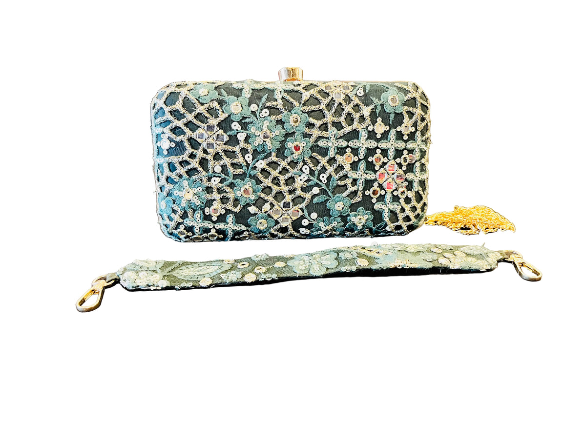 Indian Embroidered Clutch Dark Green