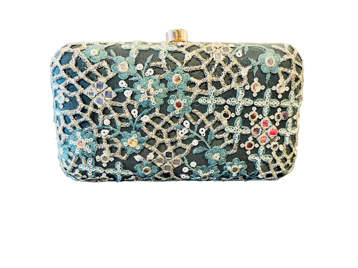 Indian Embroidered Clutch Dark Green