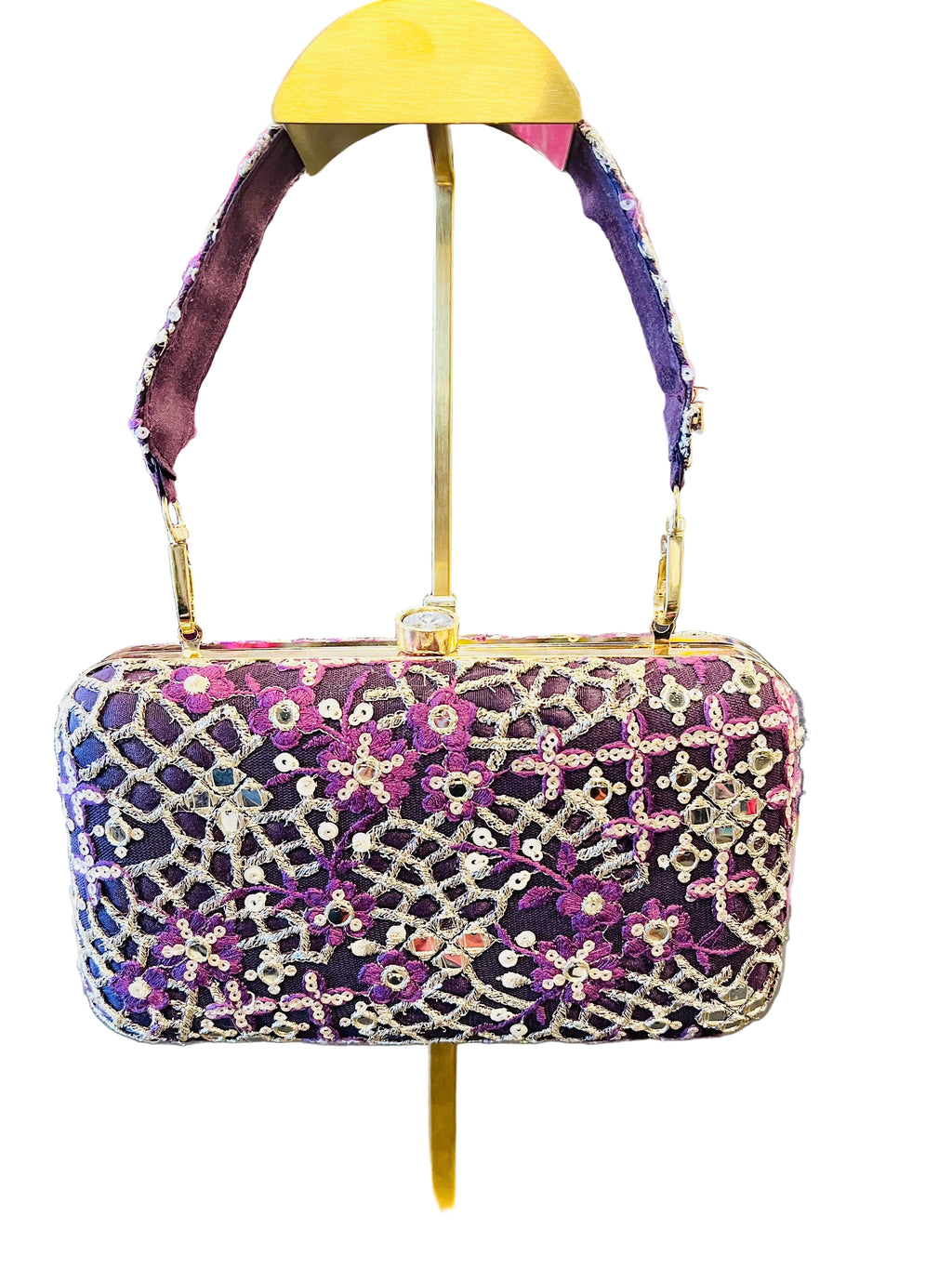 Indian Embroidered Clutch Purple