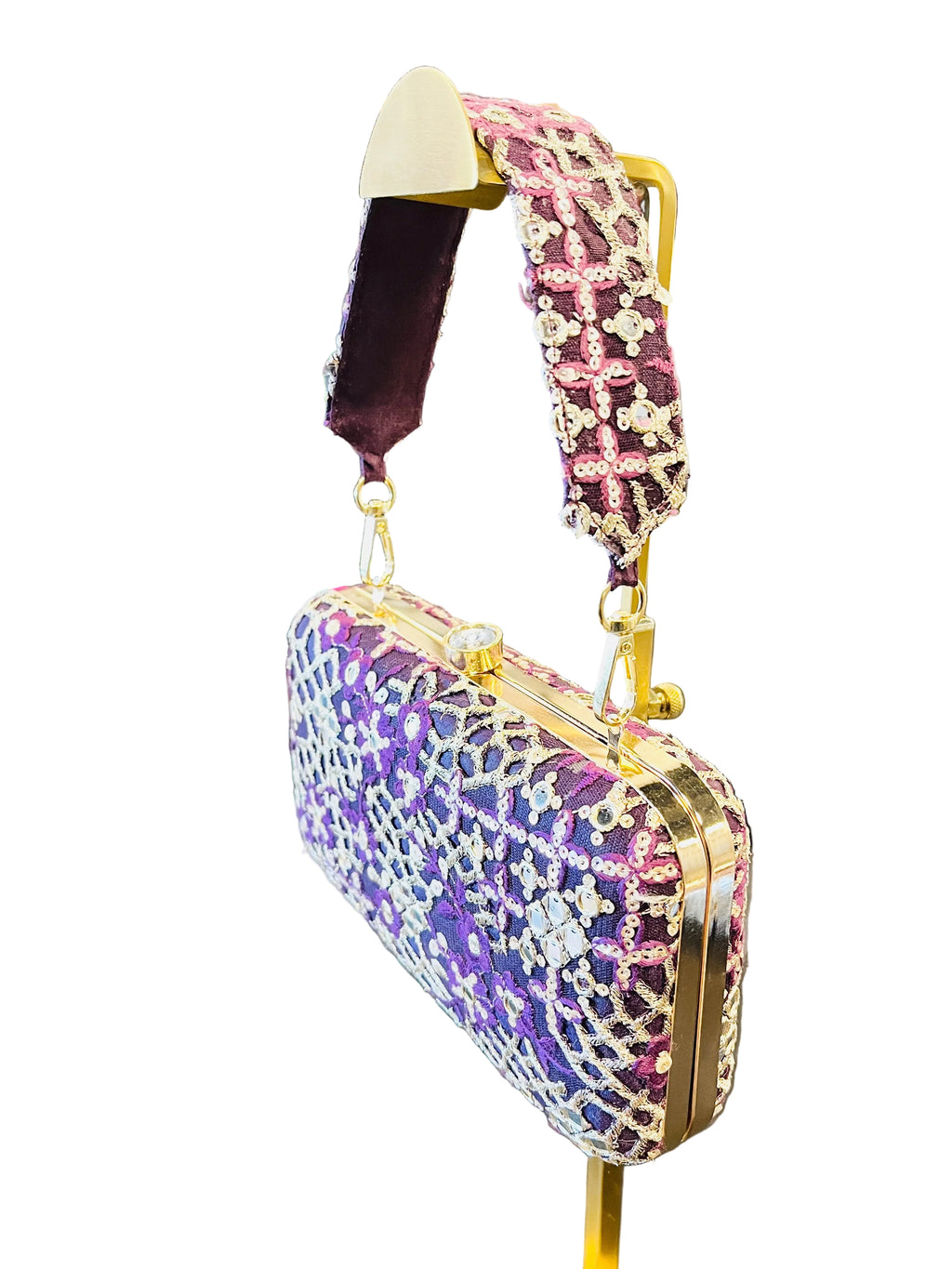 Indian Embroidered Clutch Purple