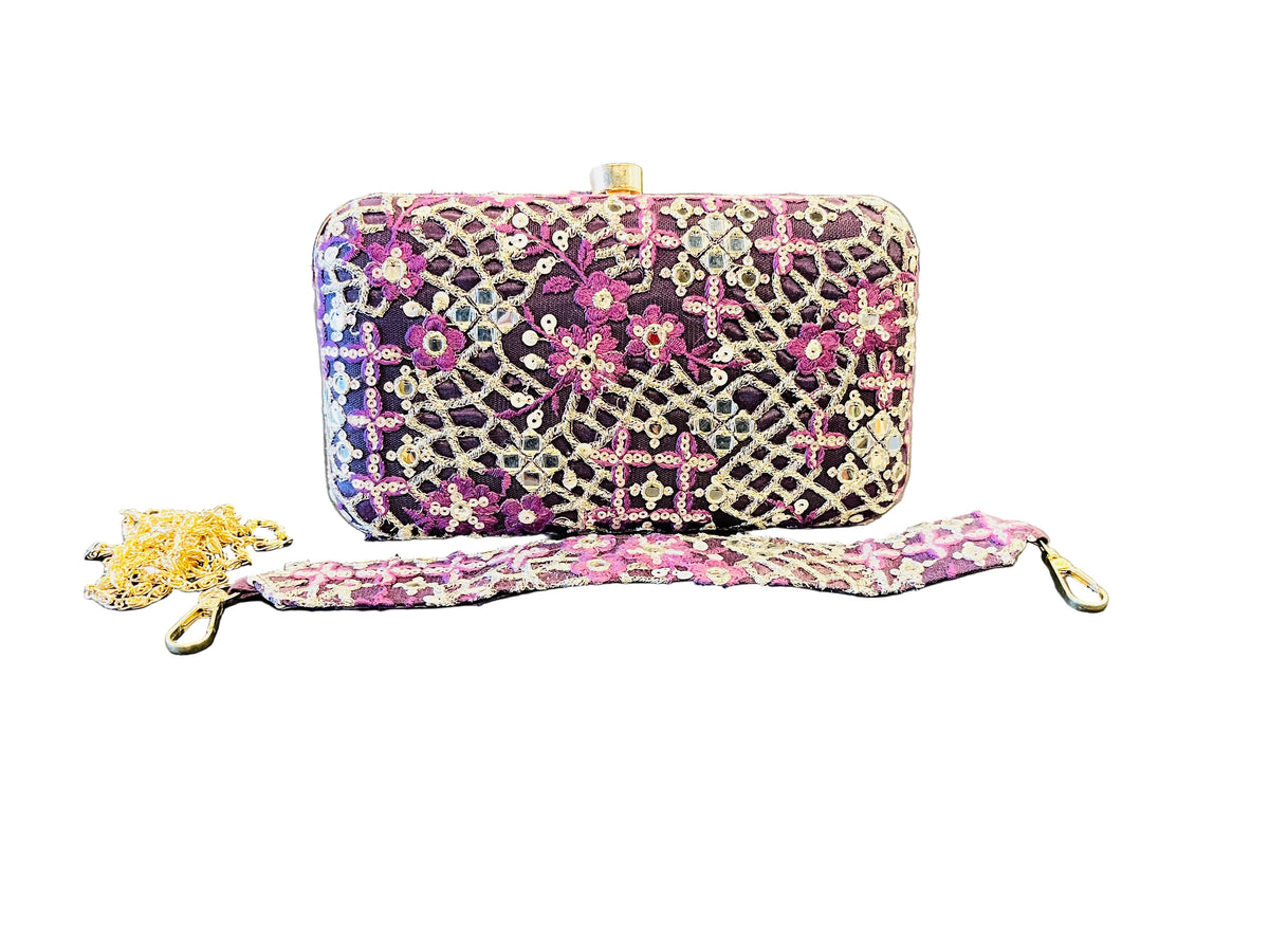 Indian Embroidered Clutch Purple