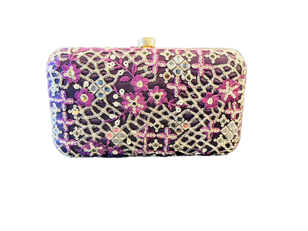 Indian Embroidered Clutch Purple