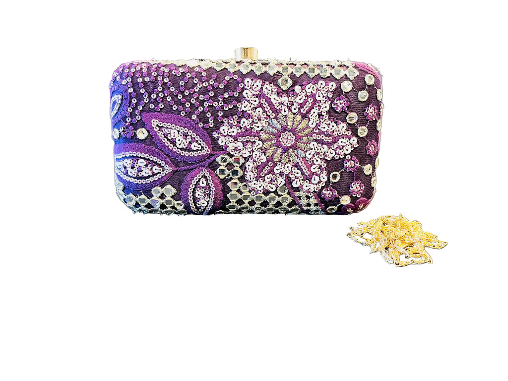 Indian Mirror Clutch Purple