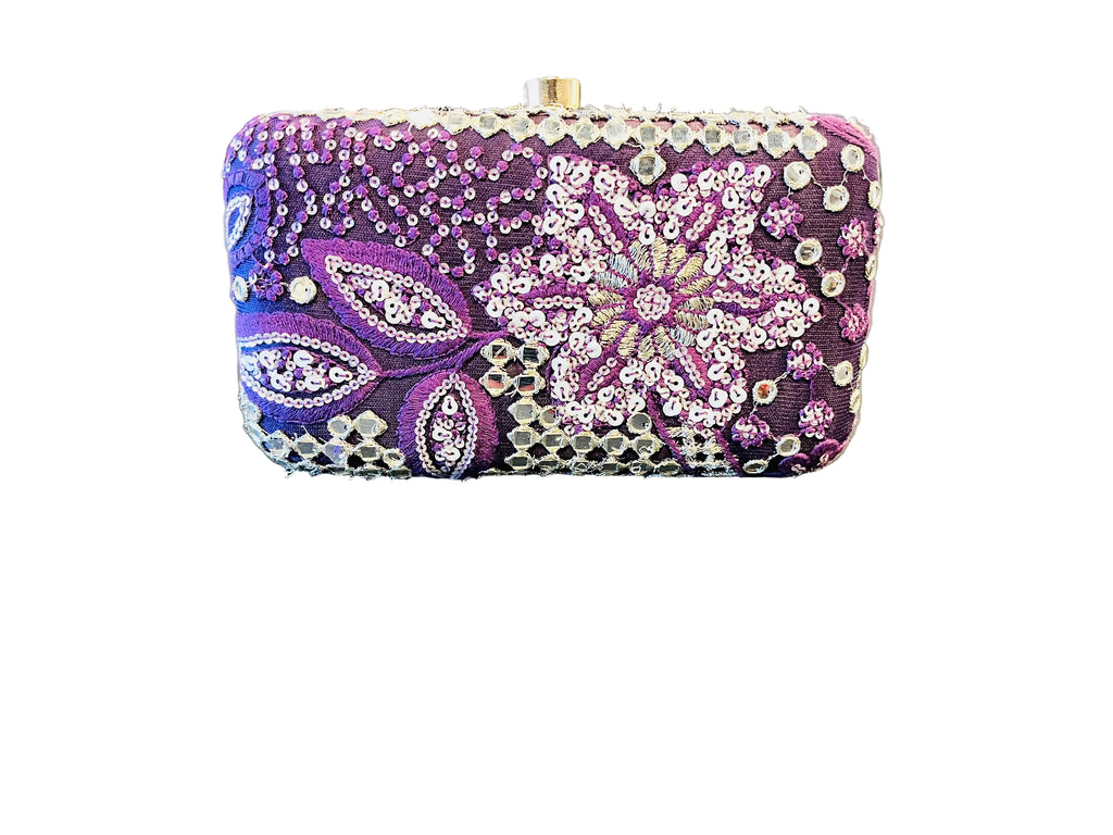 Indian Mirror Clutch Purple