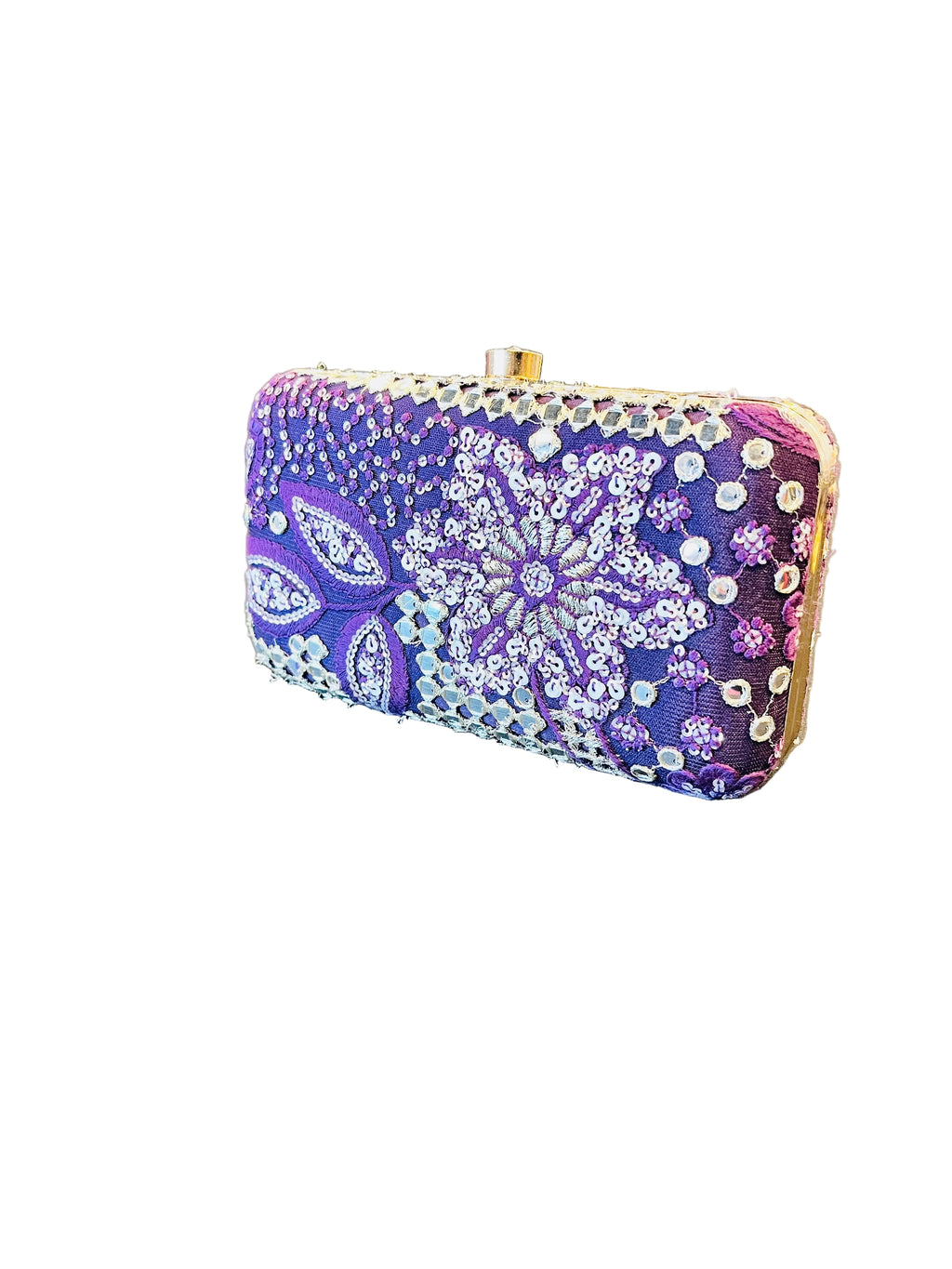 Indian Mirror Clutch Purple