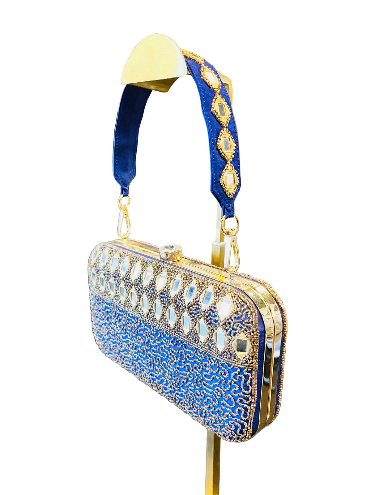 Indian Mirror Clutch Blue