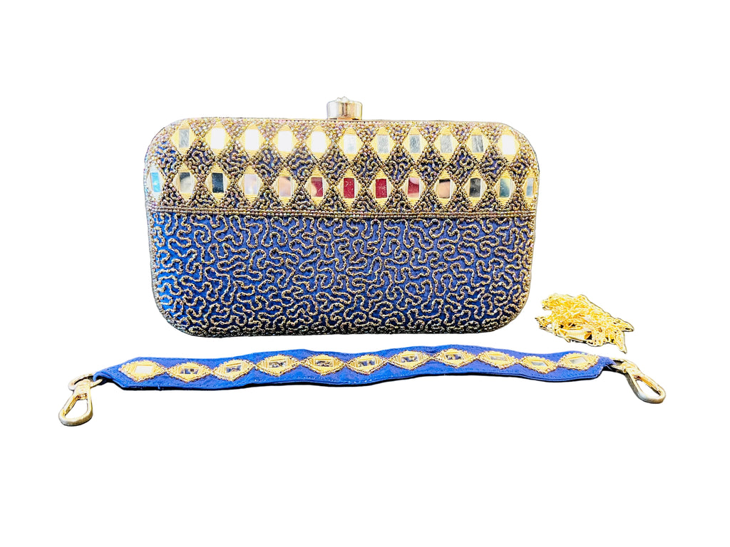 Indian Mirror Clutch Blue