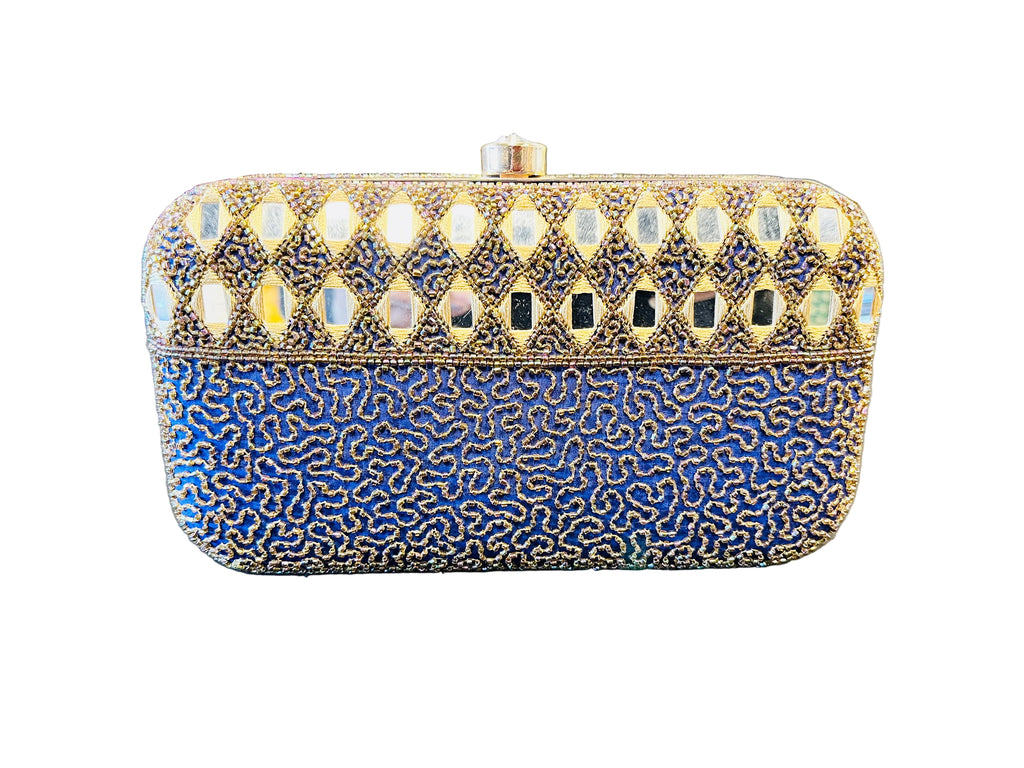 Indian Mirror Clutch Blue