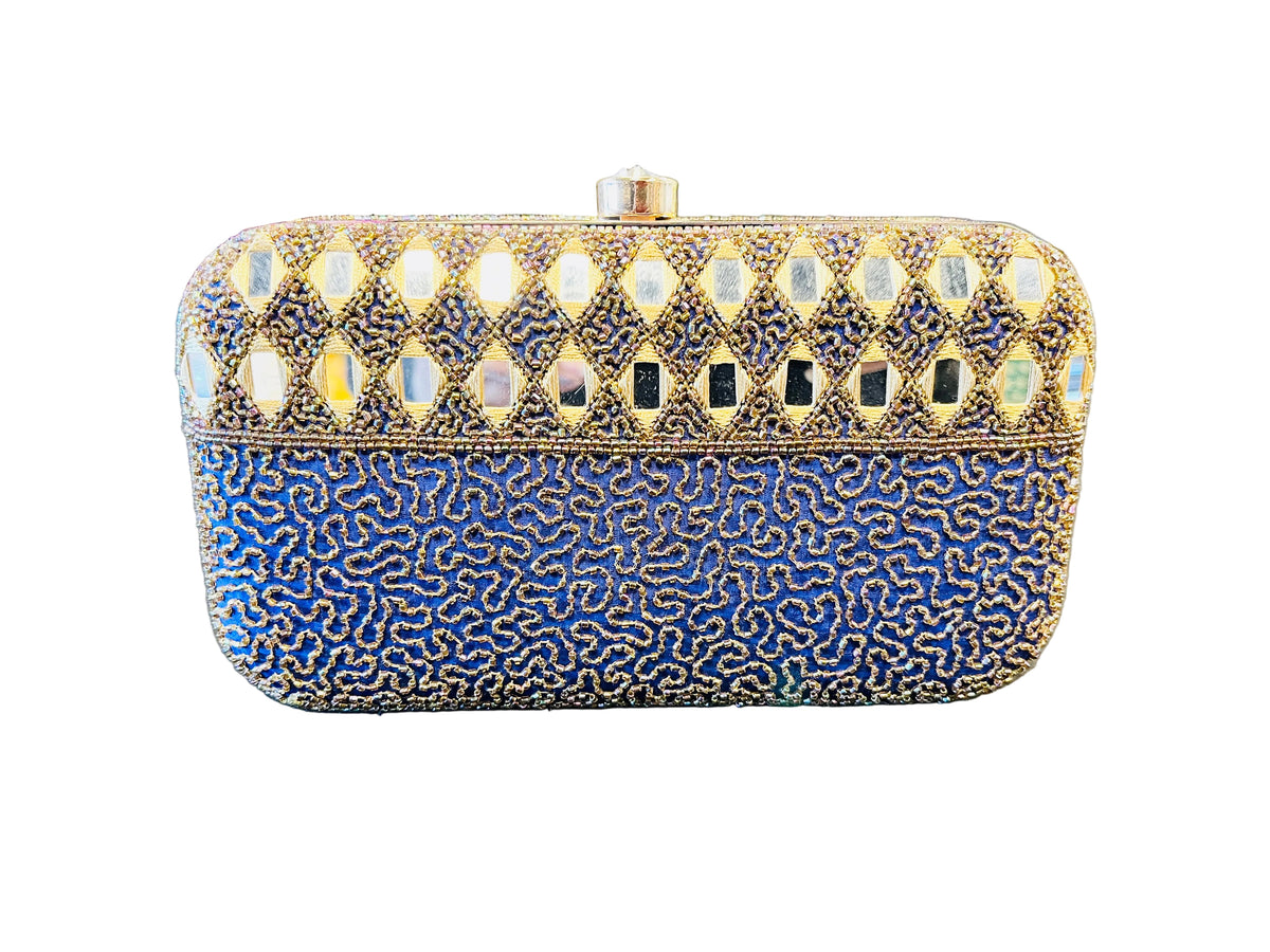 Indian Mirror Clutch Blue