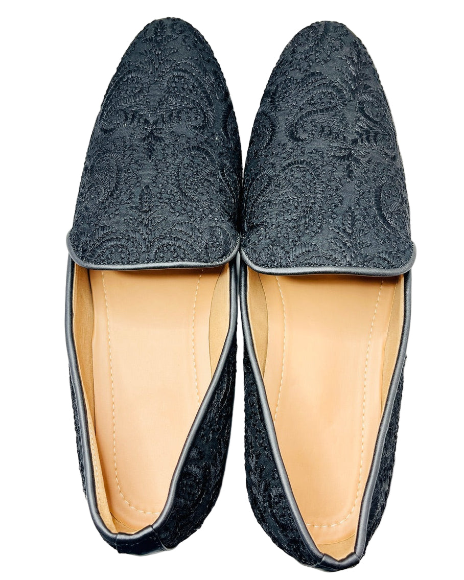 Fancy Black Silk Embroidered Shoes