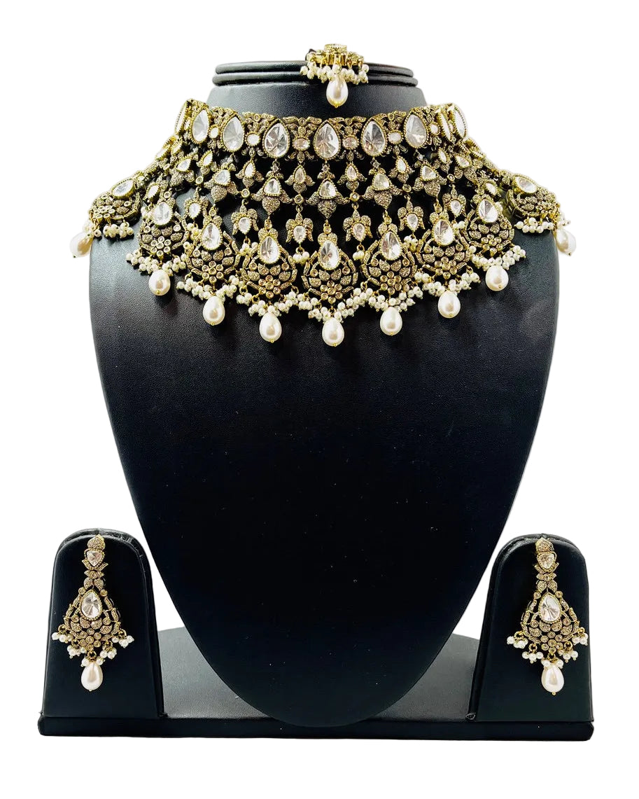 Kundan and Pearl Bridal Necklace and Tikka set