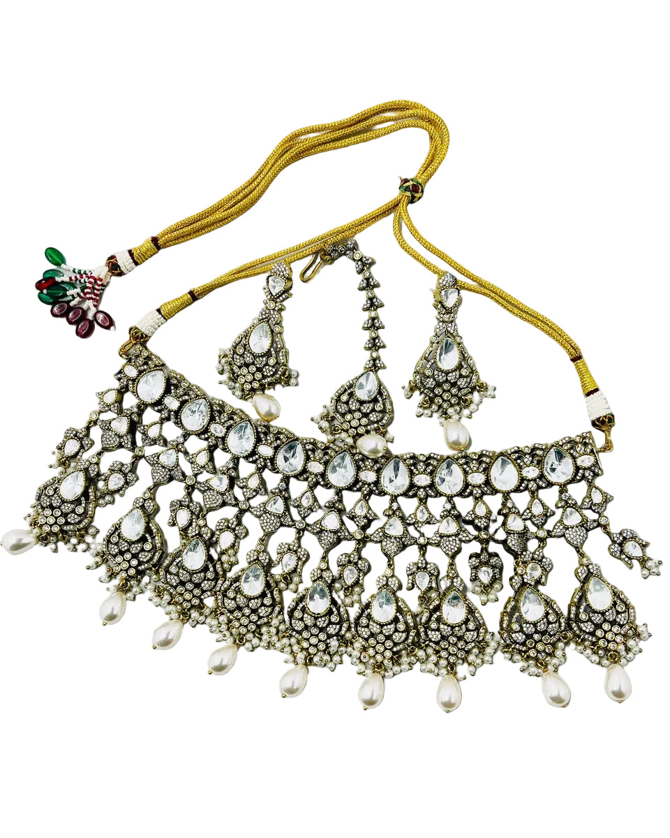 Kundan and Pearl Bridal Necklace and Tikka set