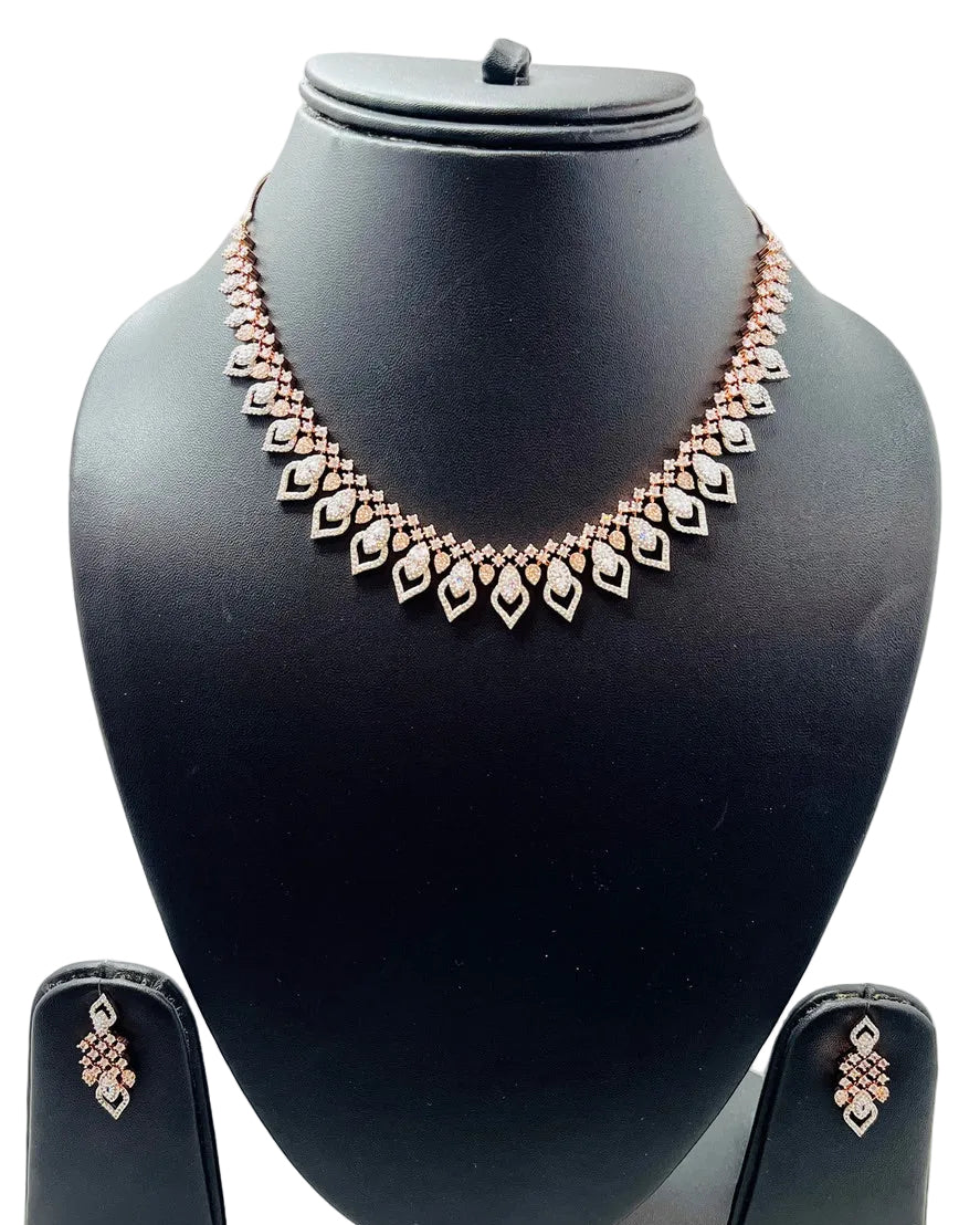 Rose Gold American Diamond Necklace Set