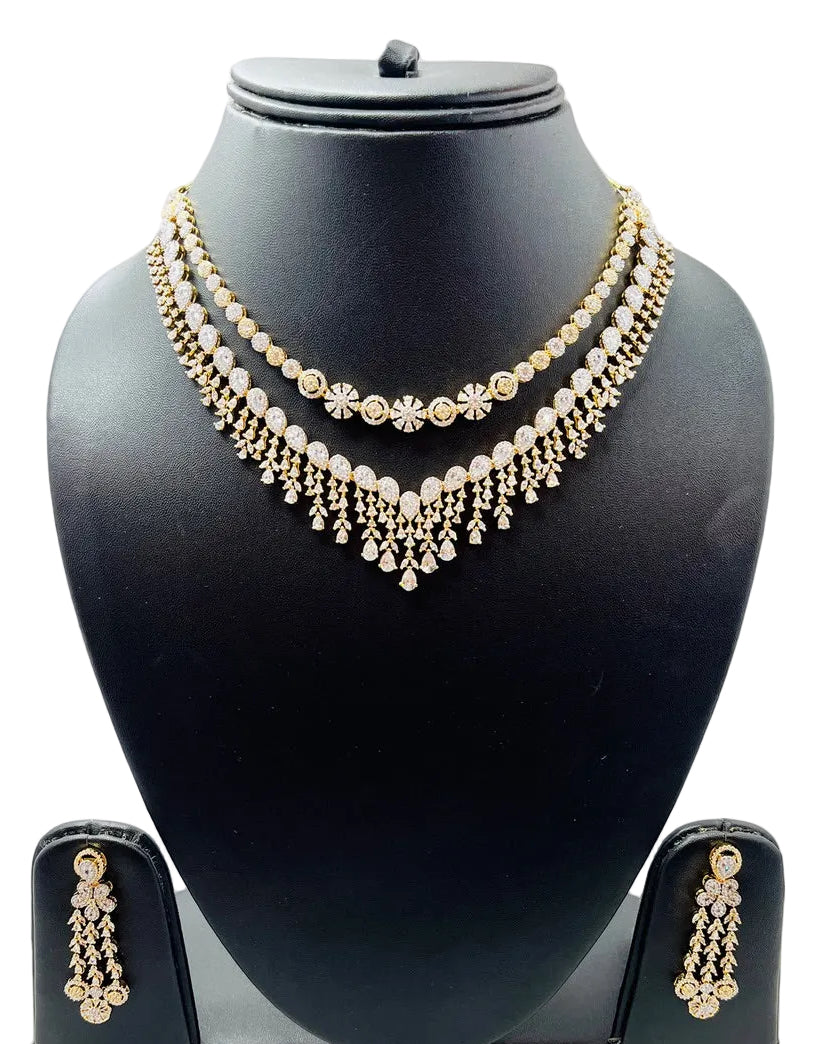 Gold Double-Layered American Diamond Necklace
