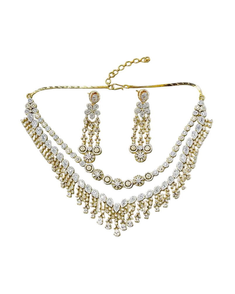 Gold Double-Layered American Diamond Necklace
