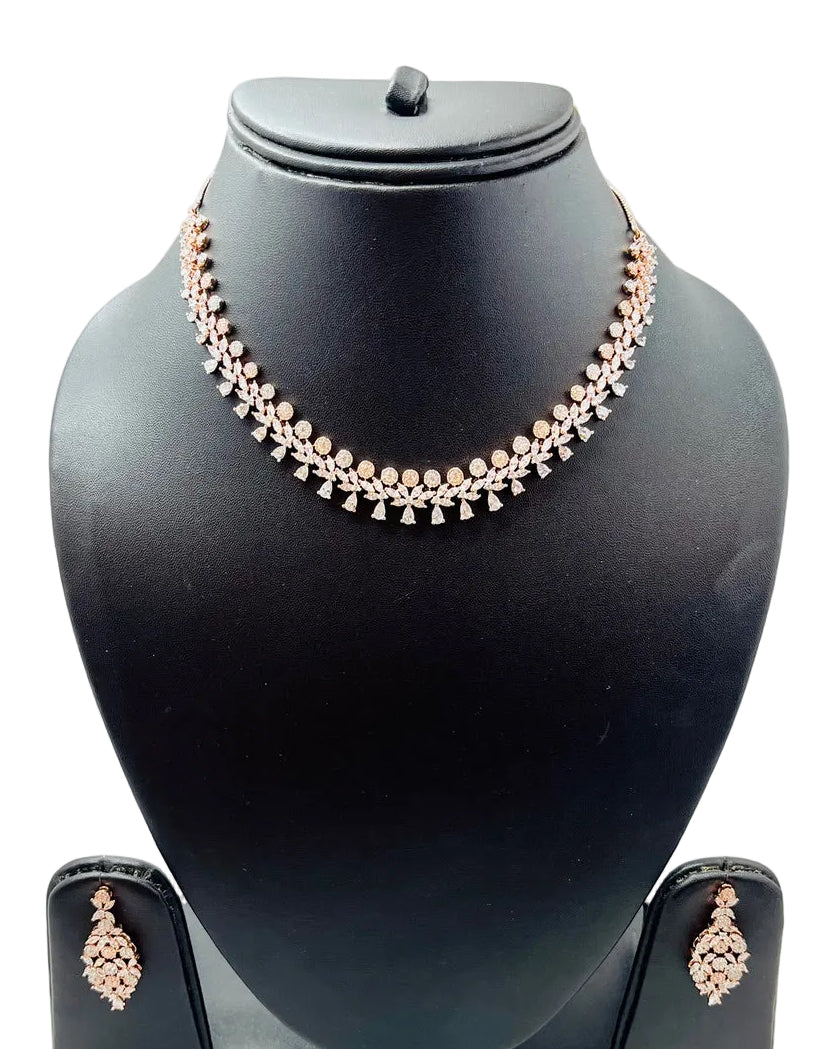 Rose Gold American Diamond Necklace Set