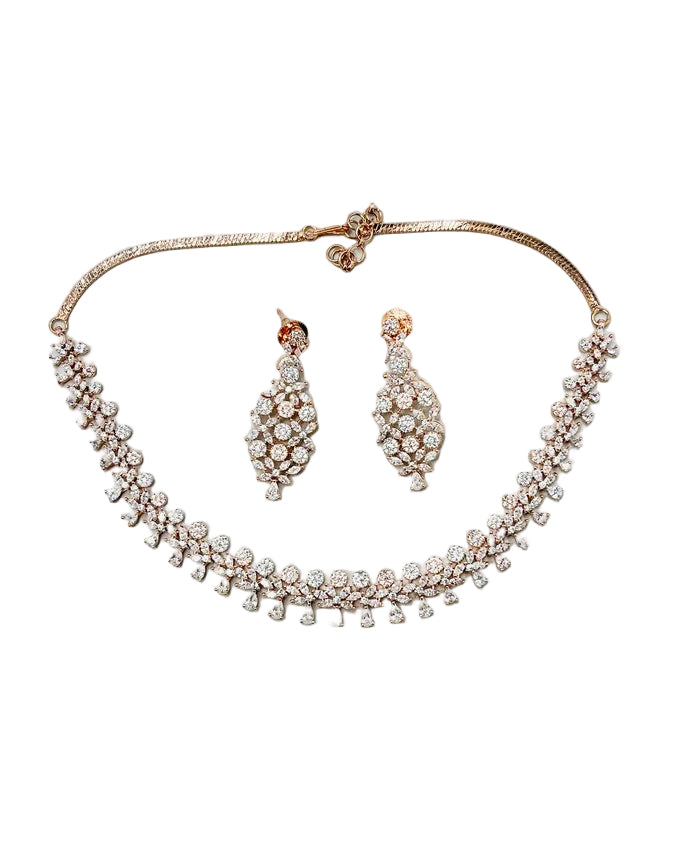 Rose Gold American Diamond Necklace Set