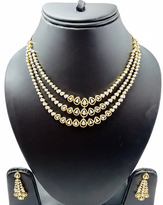 Three- Layered American Diamond Necklace Set