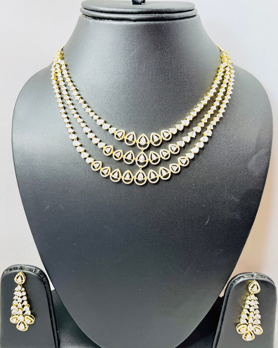 Three- Layered American Diamond Necklace Set
