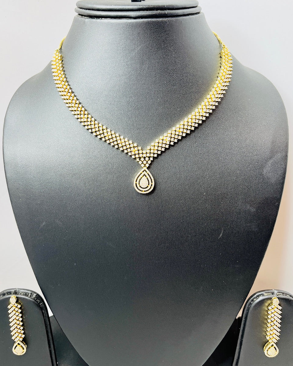 Golden American Diamond Necklace Set