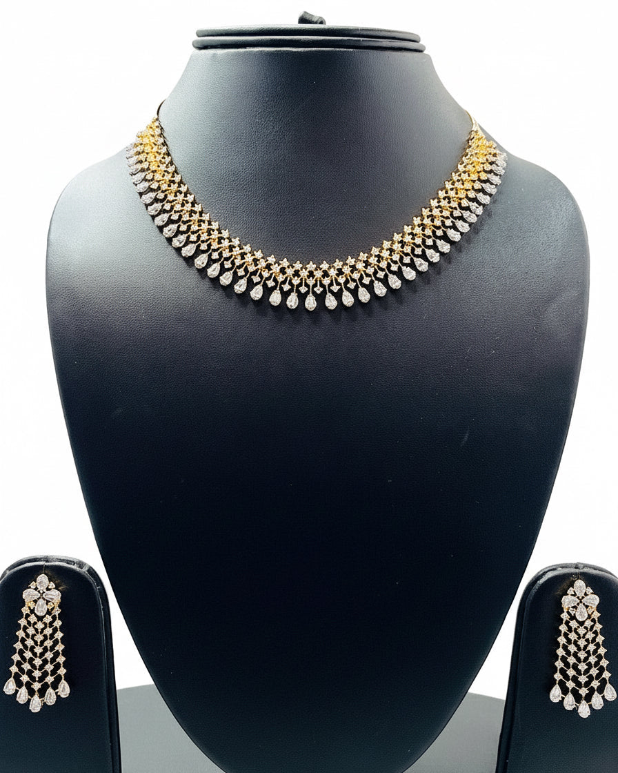 Golden American Diamond Necklace Set